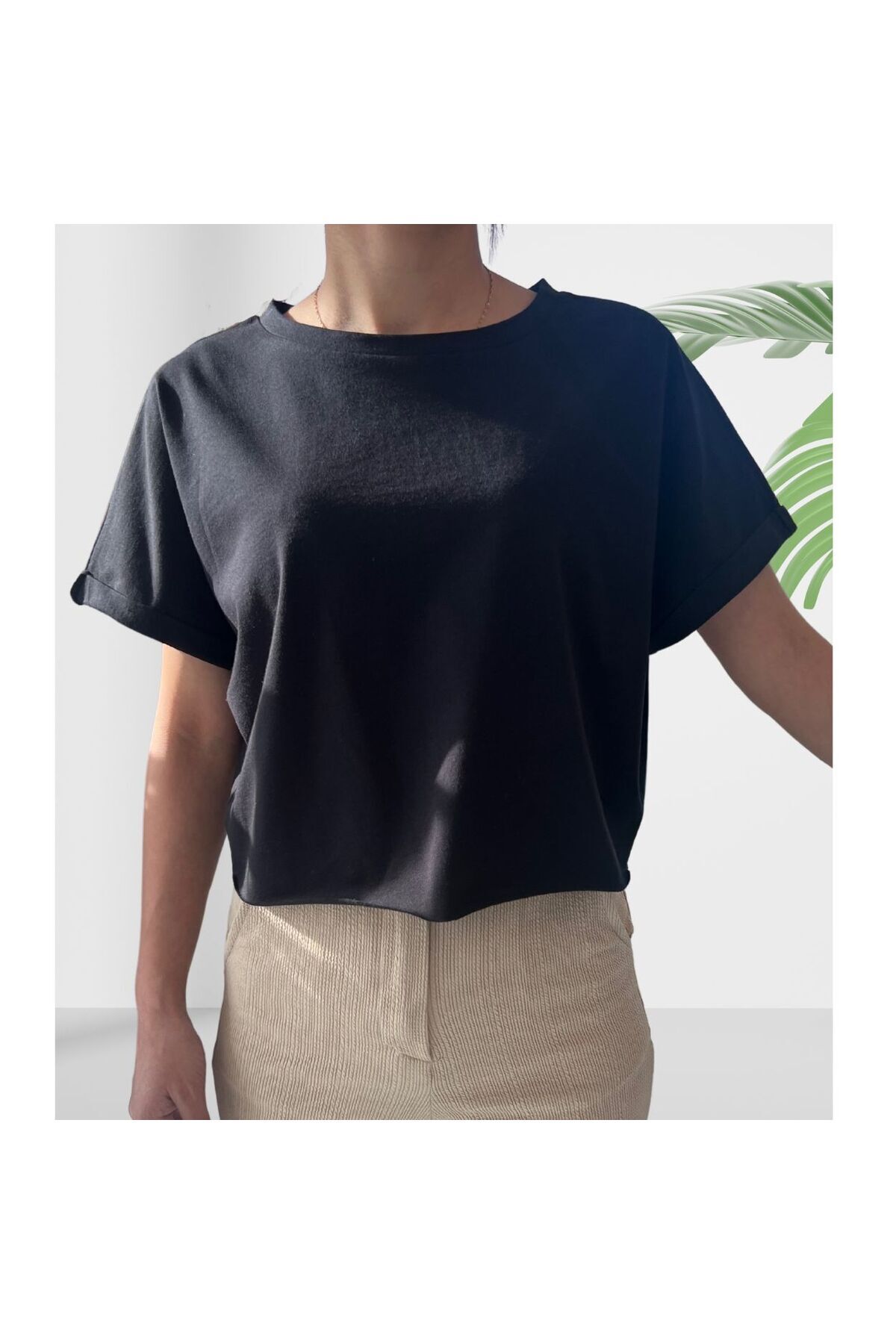 Mood Lab Crop Bisiklet Yaka Örme T-shirt Sportwear 4'LÜ Paket görsel 3