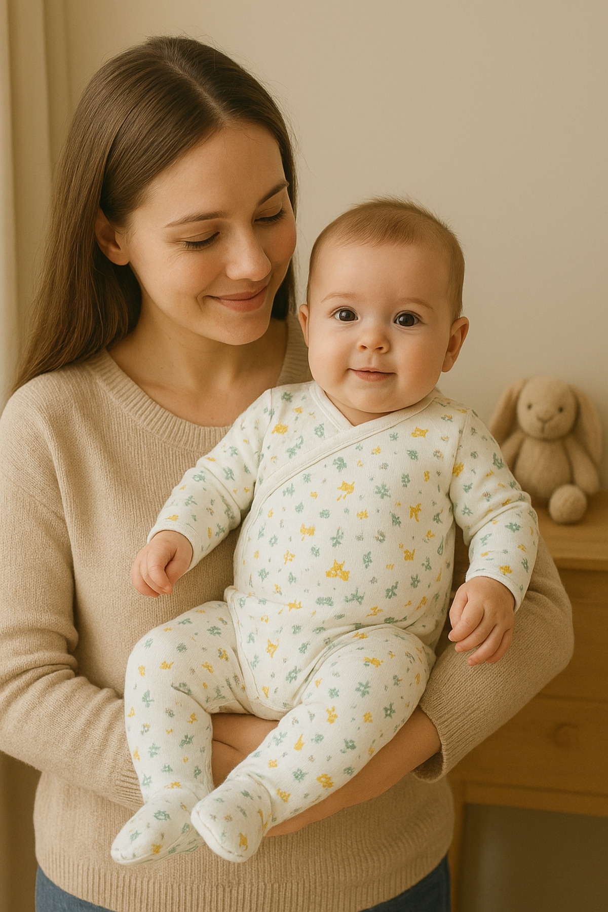 anne dokunuşu gibi KUZUM BEBE Yeşil Ördek Desenli Kruvaze Badili 2li Organik Bebek Zıbın Takım Hastane Çıkışı fotoğrafı 3 (önizleme)