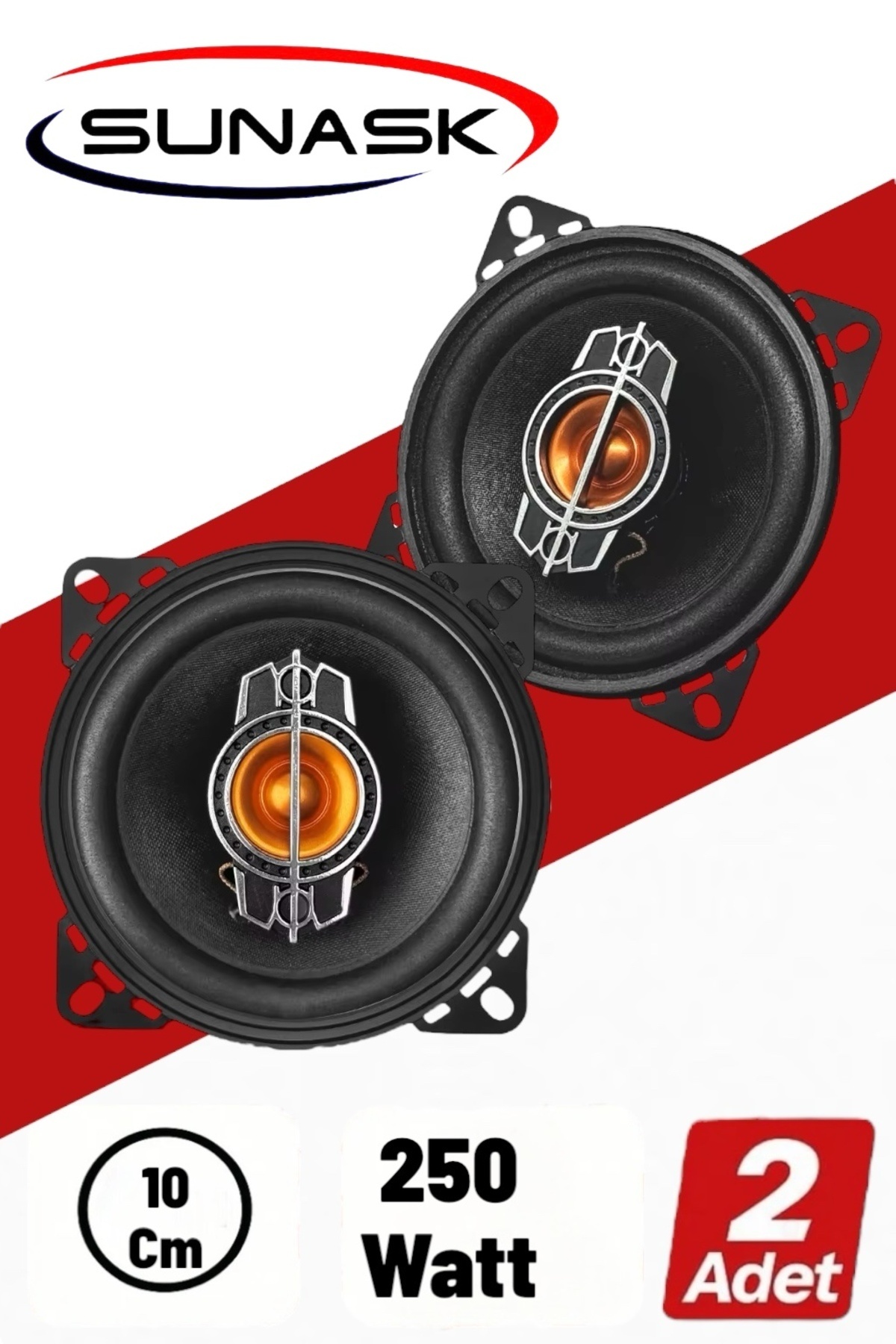 SUNASK Ben Audıo 250 Watt 10 Cm Araba Oto Hoparlör Tweeter'lı 2 Adet