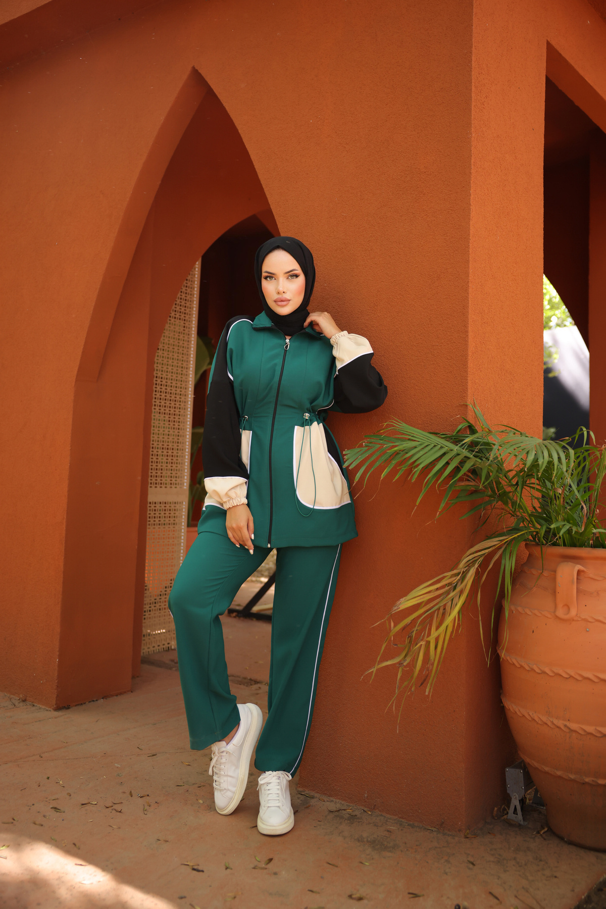 Wovi Moda-Σετ Φούτερ Hijab Anthracite - Φερμουάρ, Σετ των δύο, Ρούχα 1