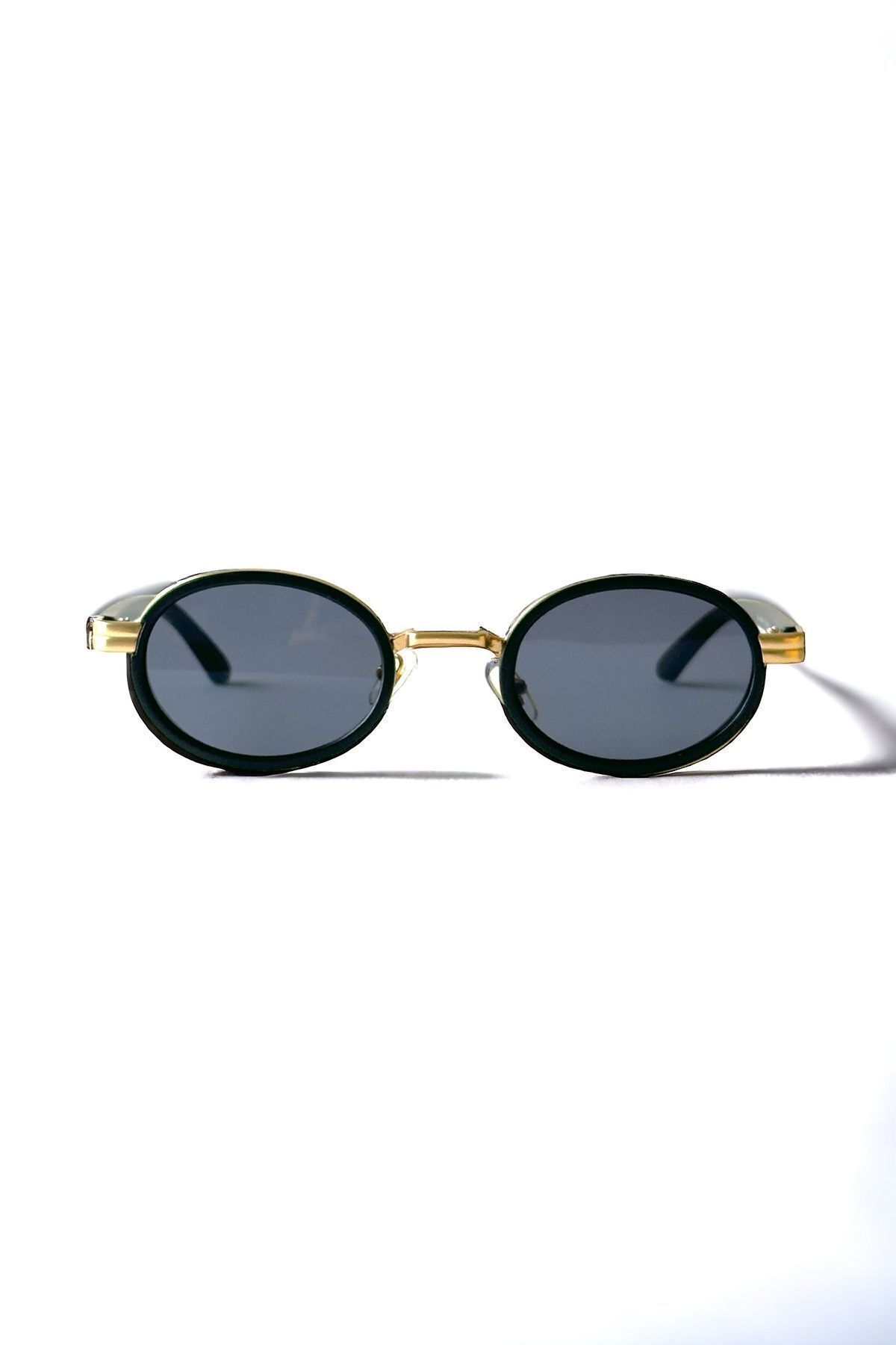 REN EYEWEAR Dina Round Güneş Gözlüğü Unisex siyah gold Oval Çerçeveli görsel 5