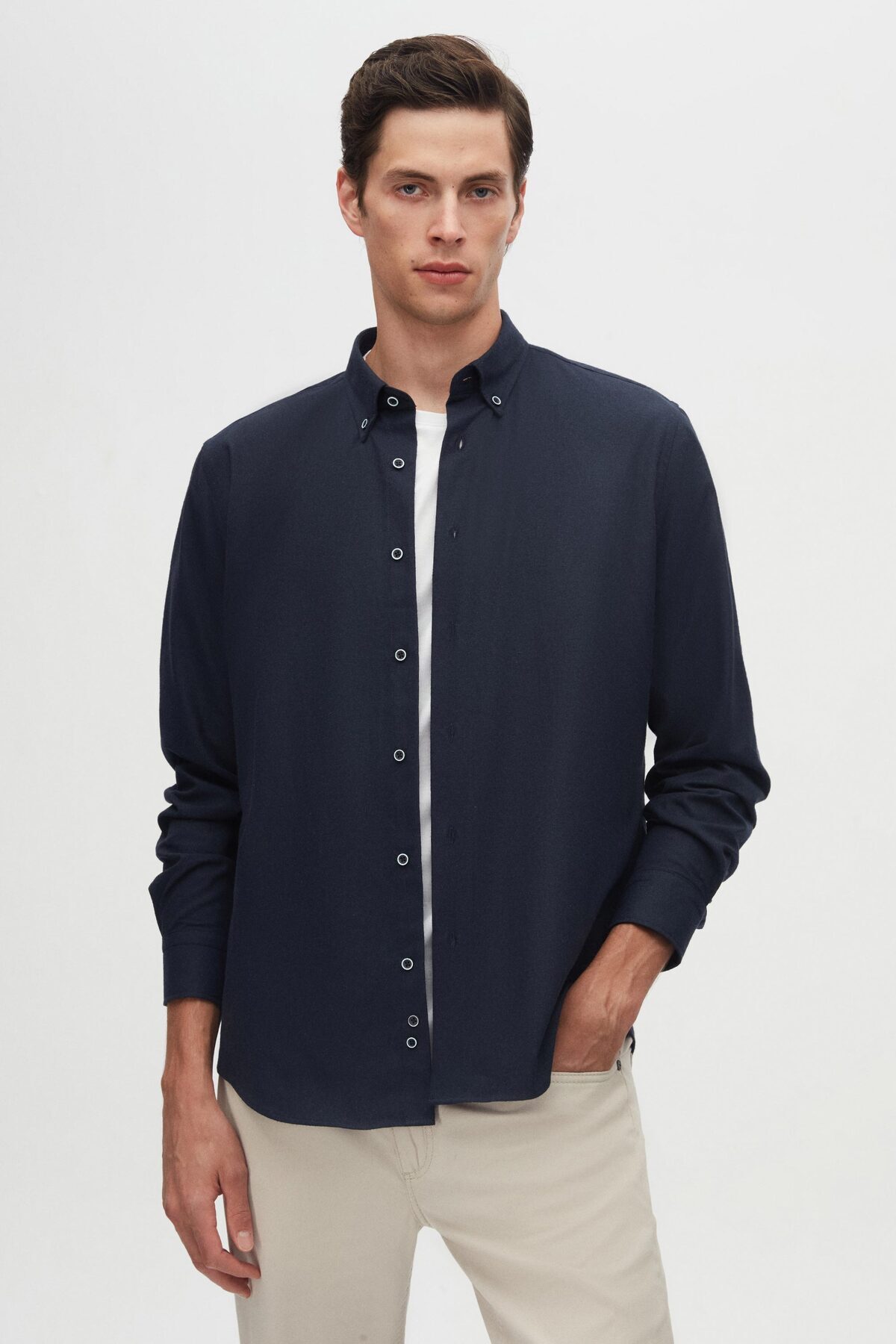Ds Damat Regular Fit Lacivert Düz Kışlık Flanel Gömlek — سرمه‌ای 7HC02ORT13265 — تصویر 2 از 6