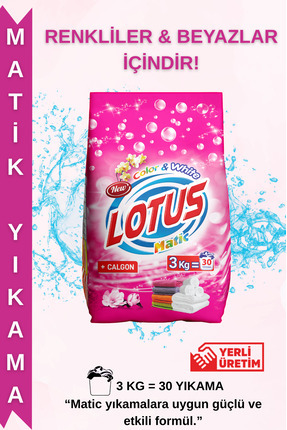 LOTUSMATİC 3 kg Toz Çamaşır Deterjanı – Beyazlar & Renkliler İçin Derin Temiz...