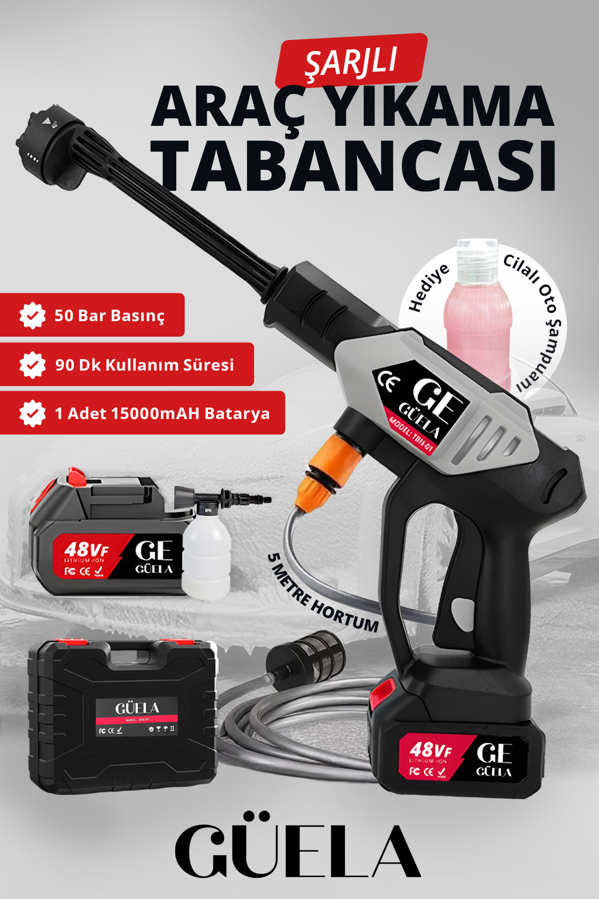 GÜELA Şarjlı ve Yüksek Basınçlı Oto Yıkama Ve Sulama Tabancası