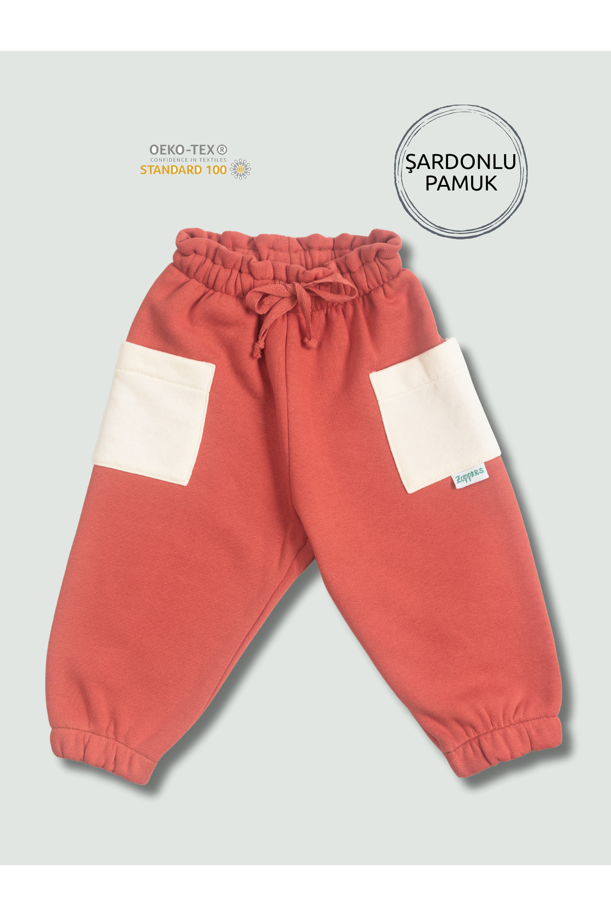 Thick Cotton Jogger Pants with Baby Pockets - Coral