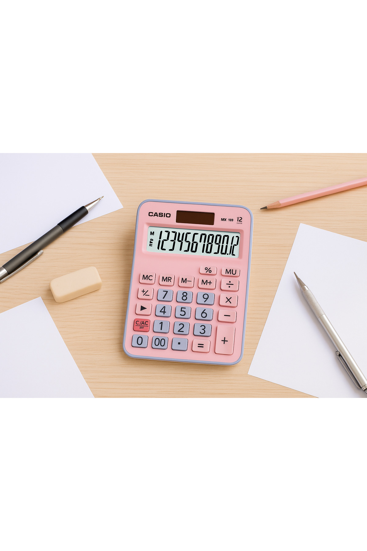 Casio Mx-12b-pklb Açık Pembe + Açık Mavi 12 Hane Masa Üstü Hesap Makinesi