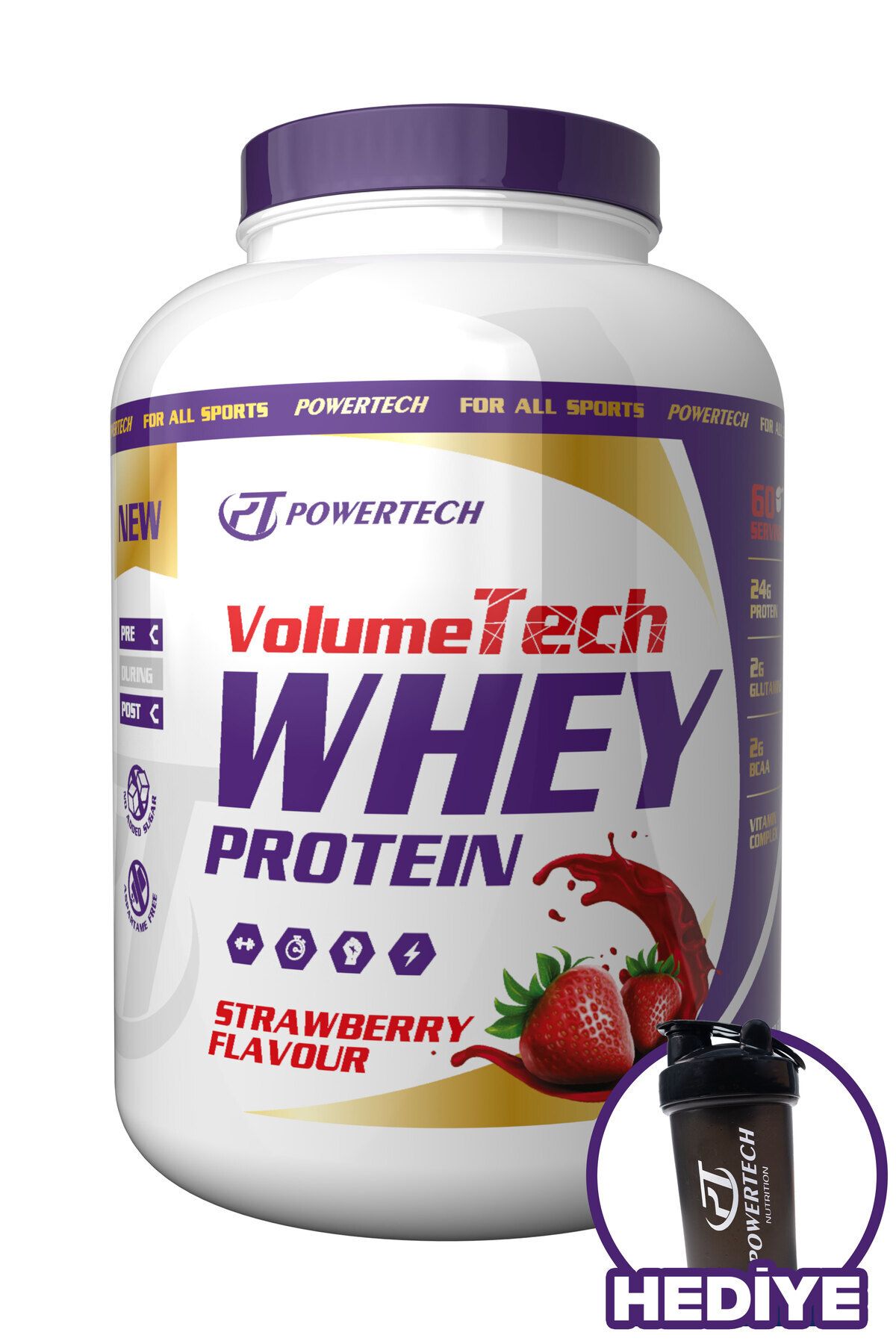 PT SPORTS&NUTRITION-Whey Protein Strawberry Flavored 2400Gr - 60 Servings 1