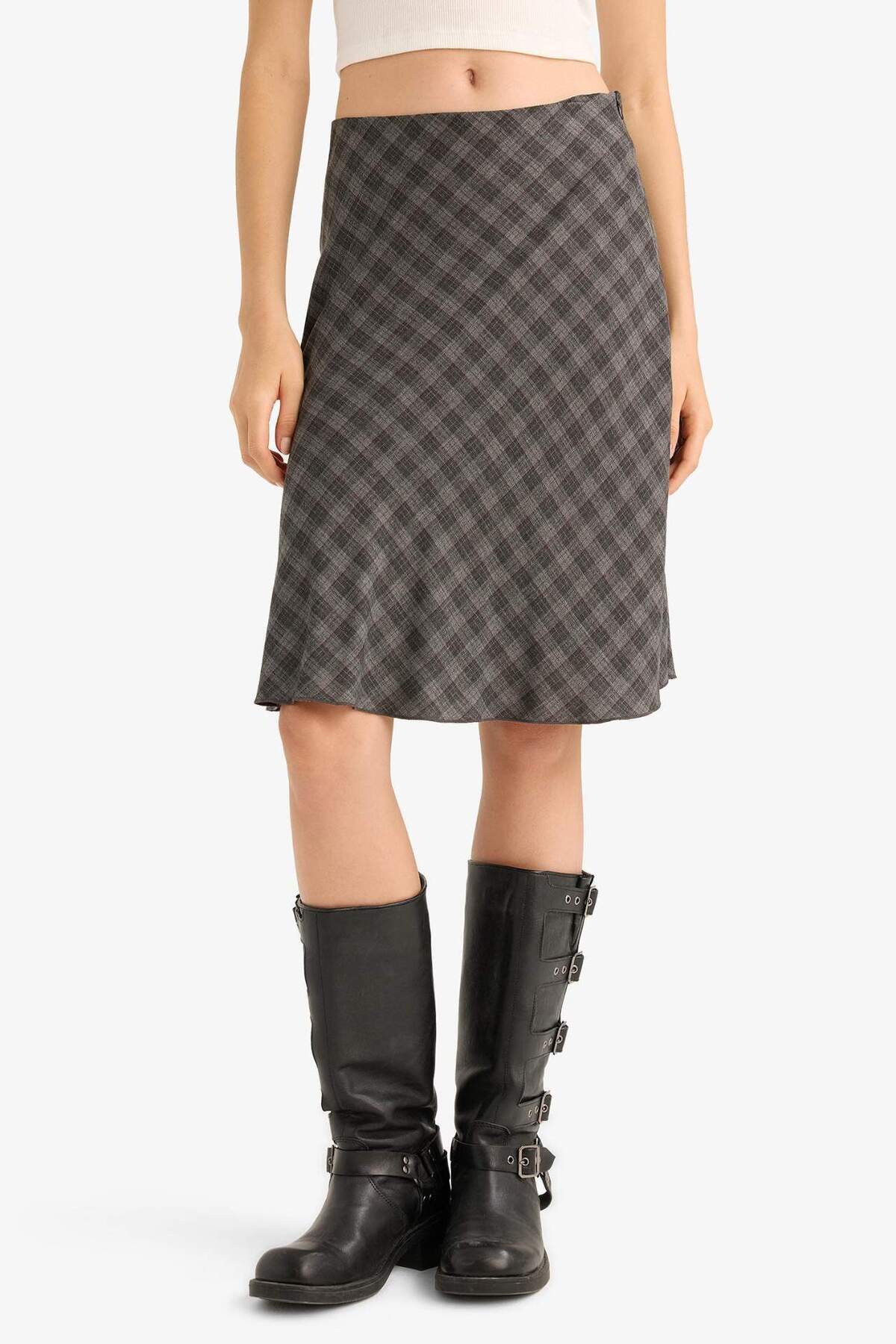 DeFacto-Okul a Form Checked High Waist Viscose Midi Skirt F7806Ax25Au 6