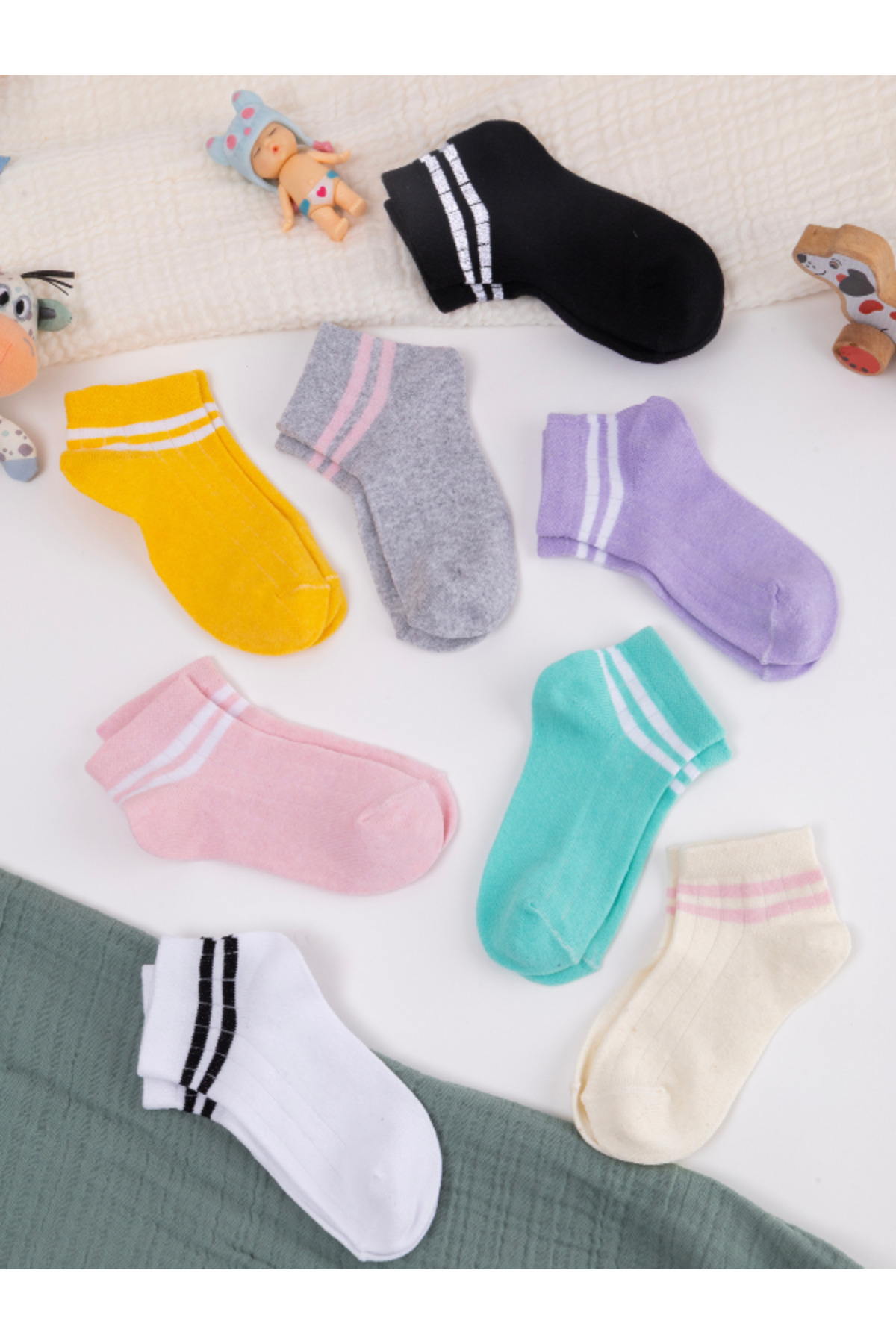 Hobins Sportswear & Company ÇOCUK & BAYAN Çember Desenli Patik Çorap 8 Çift fotoğrafı 3 (önizleme)