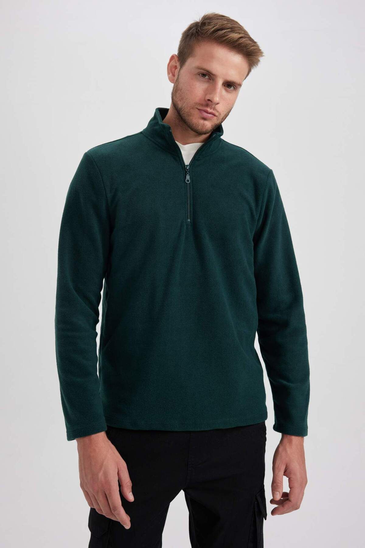 DeFacto-Regular Fit Zippered High Collar Half Zipper Fleece Sweatshirt 3