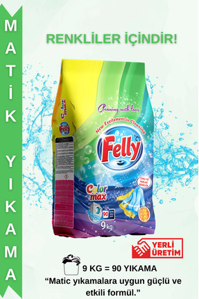 FELLY 9 Kg Renkli Çamaşırlar İçin Toz Deterjan – Renk Koruyucu Formül, Ekonom...