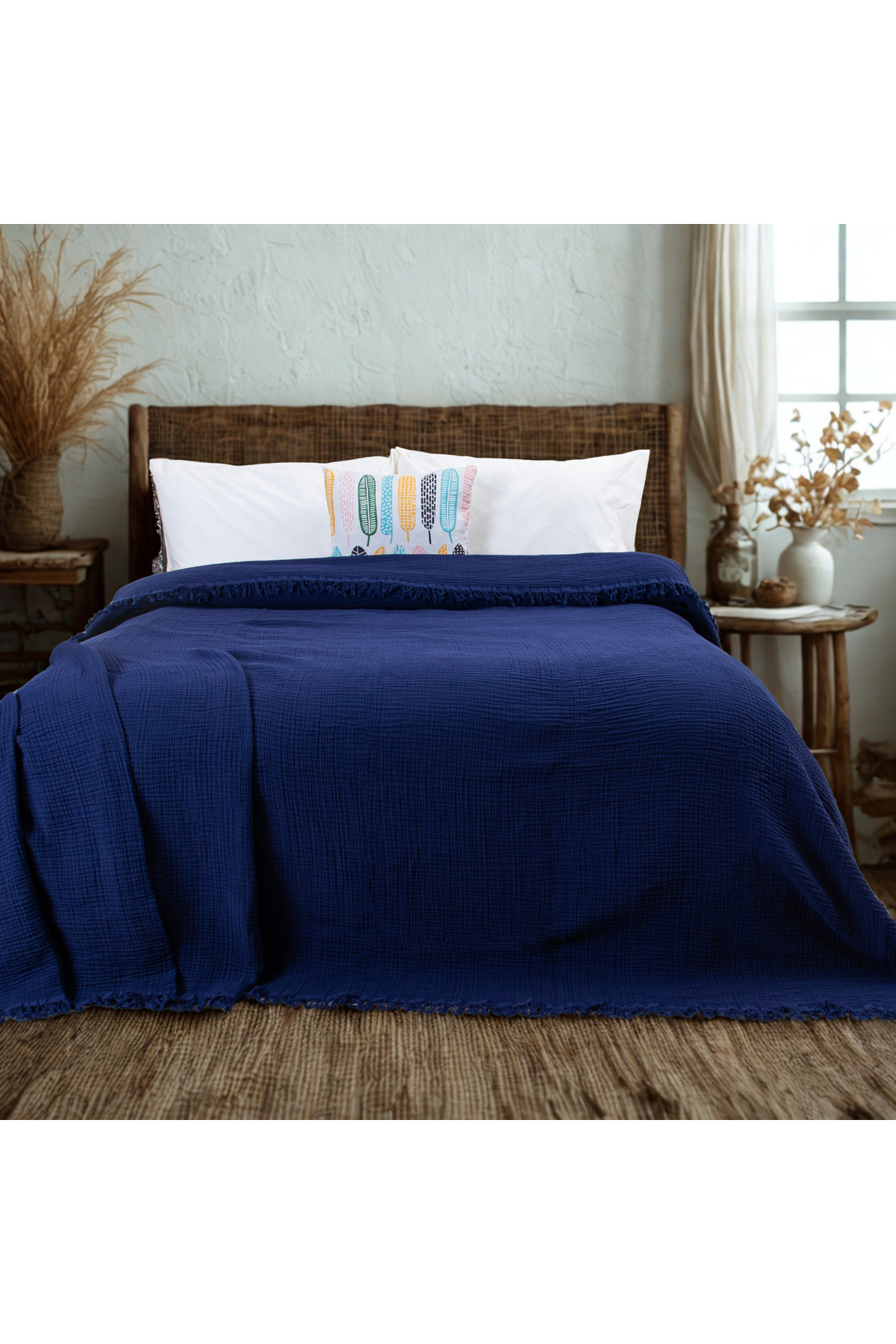 Püskül Tekstil-Luxury Muslin Bedspread Double Extra Large - Soft, Thin Pique, Summer Throw Blanket 1