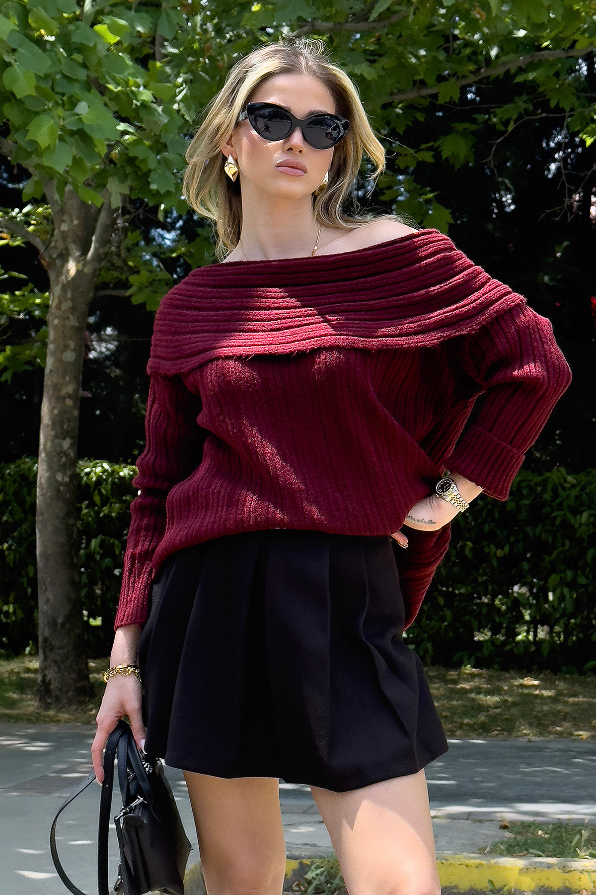 Lela  Oversize Fit Madonna Yaka Triko Kazak Kazak 4615216 - Görsel 5