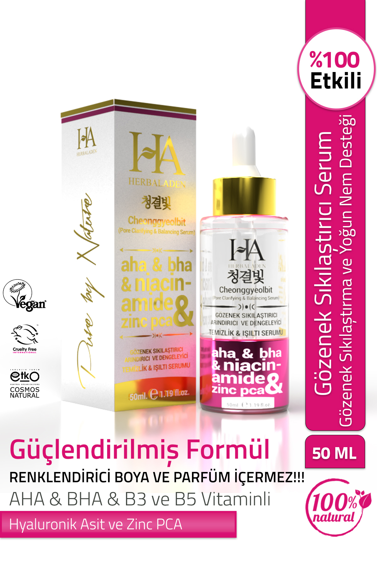 Gözenek Sıkılaştırıcı, Canlandırıcı, Nemlendirici ve Temizleyici Cilt Serumu 50 ML — HA-104