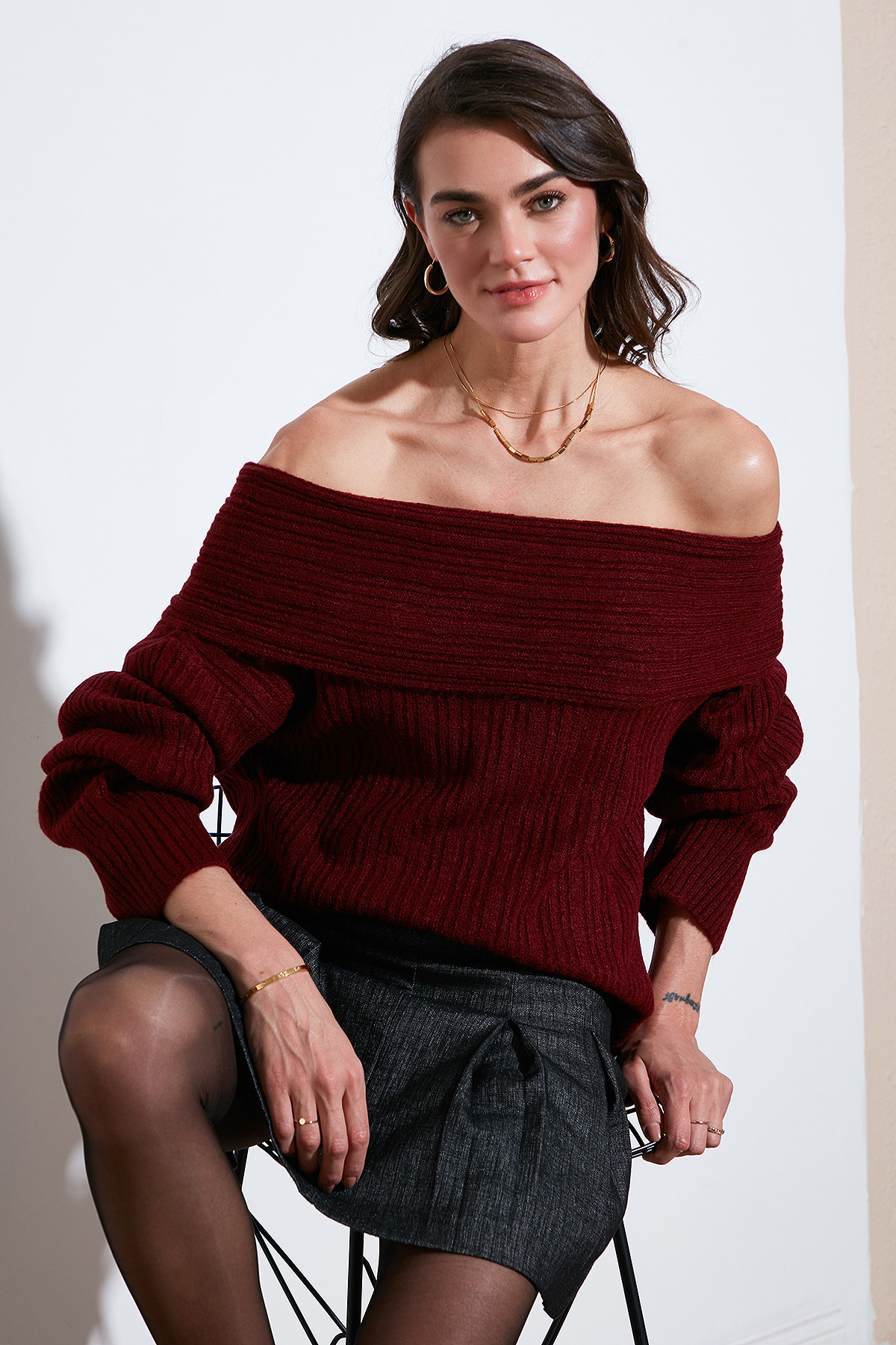 Lela  Oversize Fit Madonna Yaka Triko Kazak Kazak 4615216 - Görsel 6