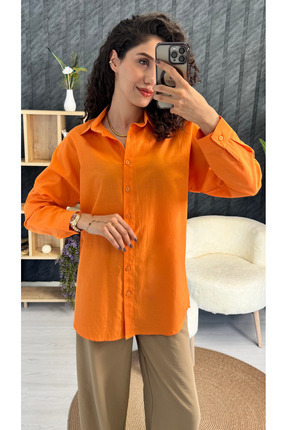 PUANT Kadın Turuncu Oversize Gömlek