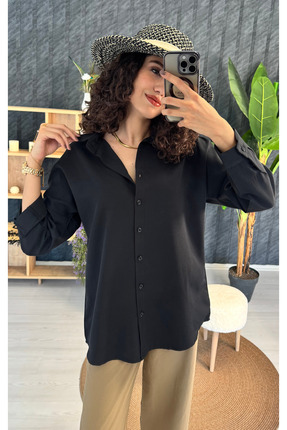 PUANT Kadın Siyah Oversize Gömlek