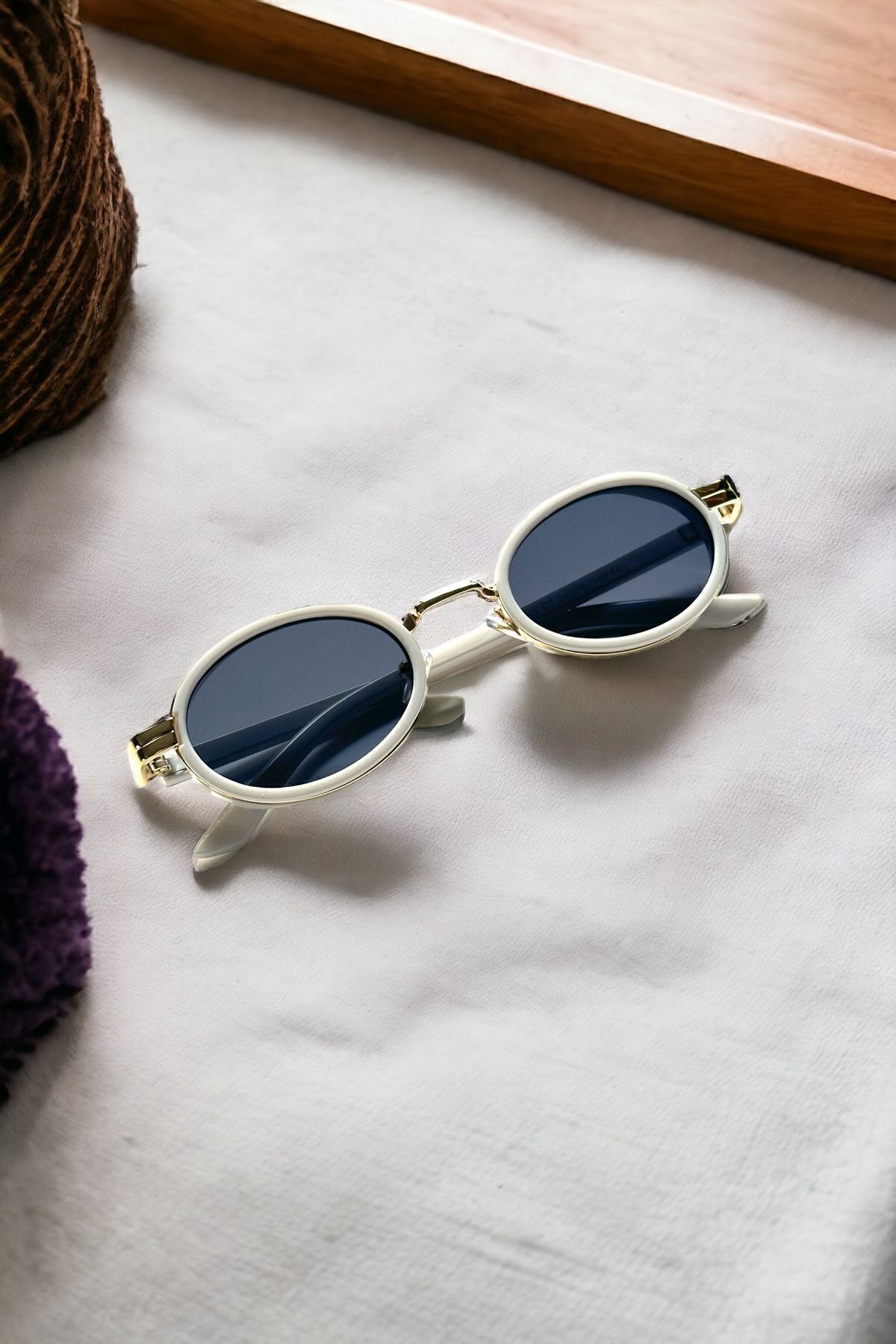 REN EYEWEAR Dina Round Güneş Gözlüğü Unisex Beyaz Oval Çerçeveli /