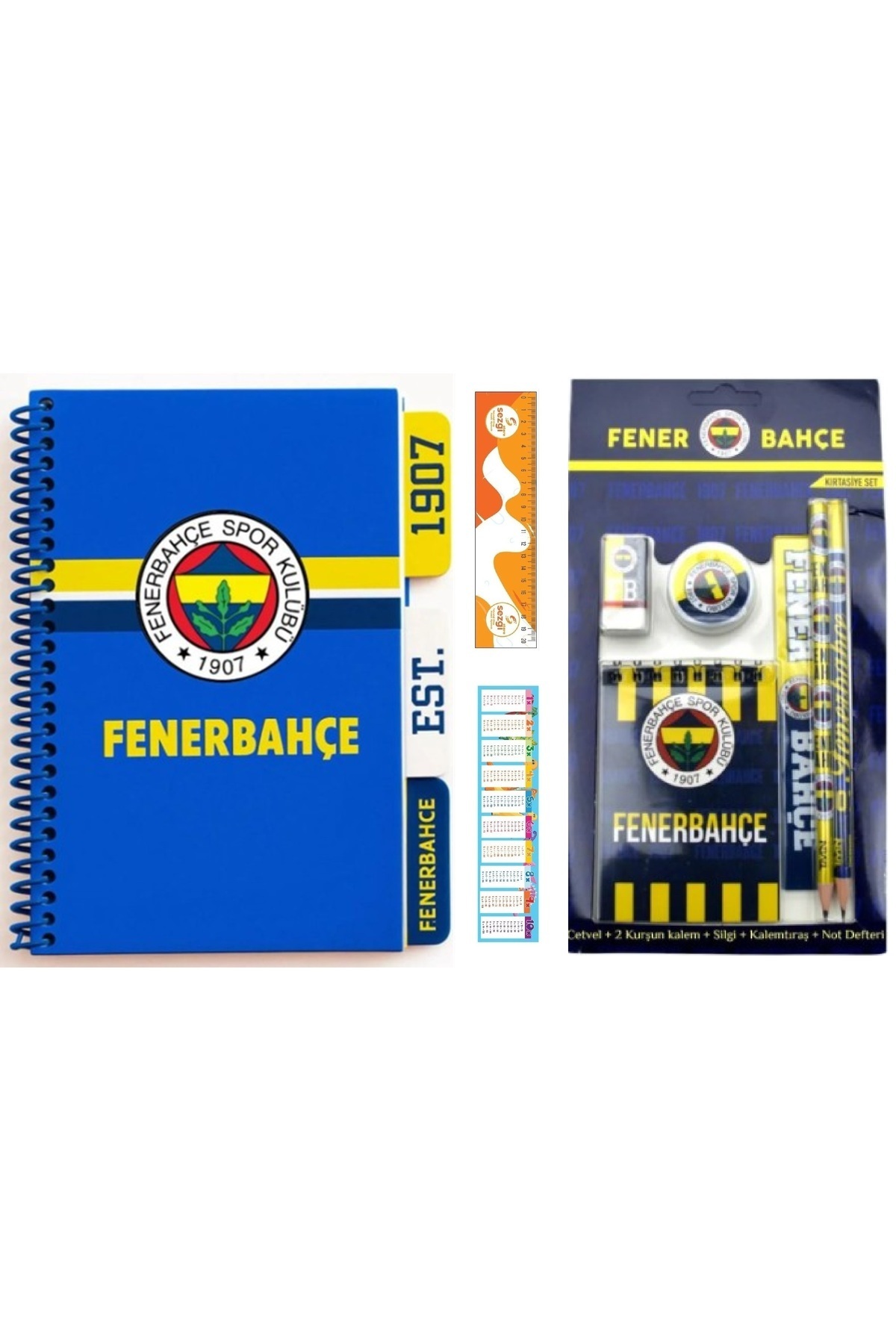 Fenerbahçe Lisanslı Spiralli Planlayıcı Bloknot Ayraçlı Karton Kapak ve 6'Lı Kırtasiye Seti+Sezgist