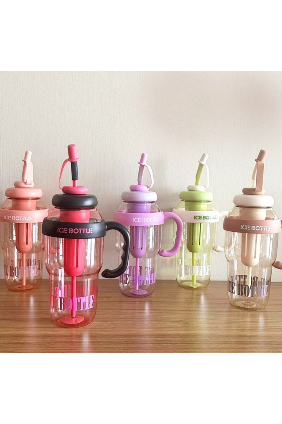btm home-Ice Cream Designed Water Bottle with Straw – 1.3 Liter Large Volume, Transparent Color Flask, Leak-Proof Lid 8