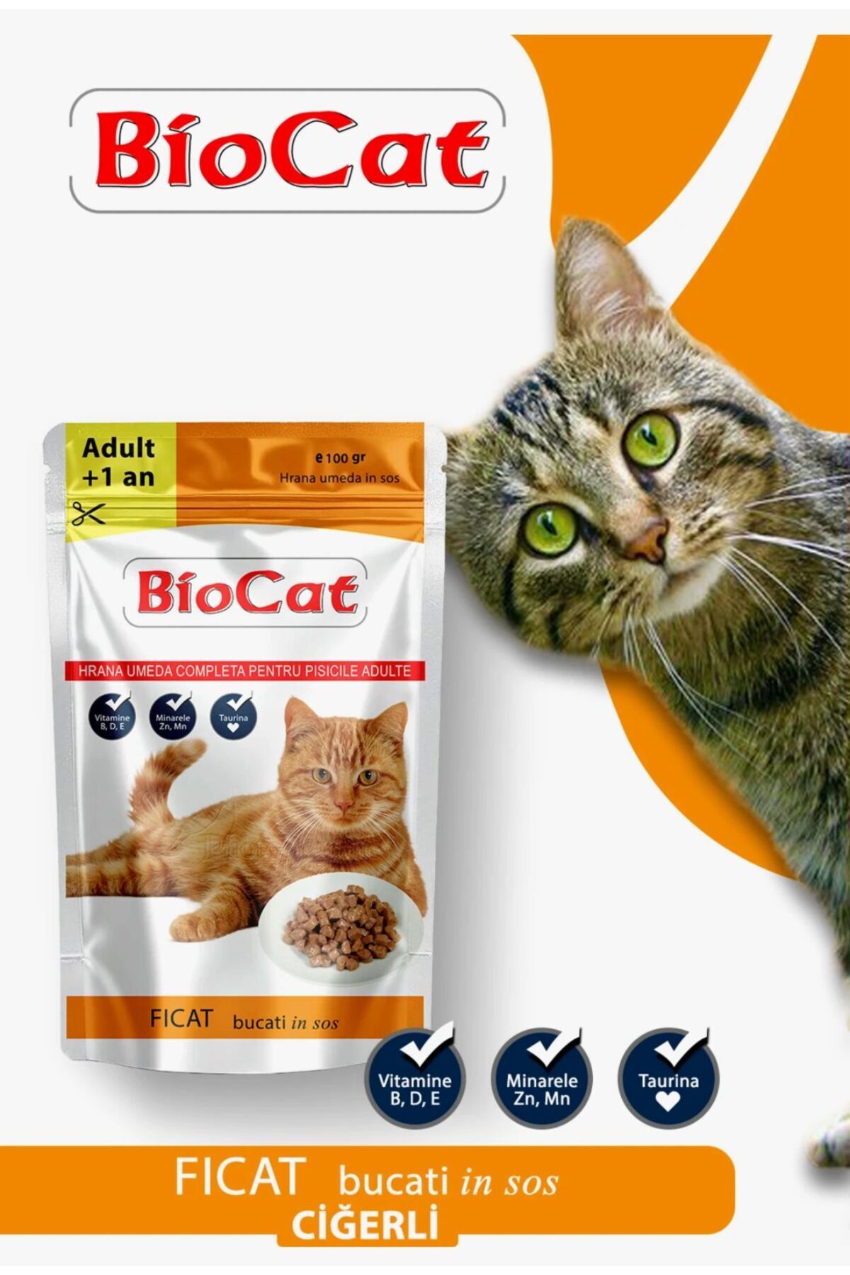 Biocat Ciğerli Yetişkin Kedi Yaş Maması 100 Gr
