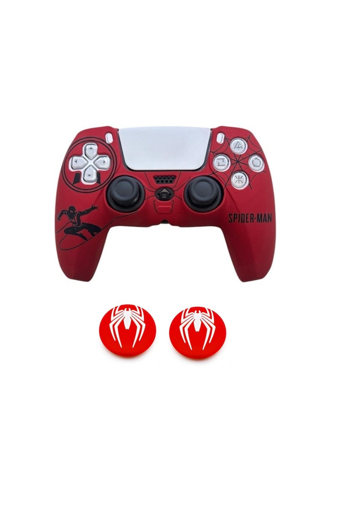 DeadSkull PS5 Dualsense Spider-Man Koruyucu Silikon Kılıf + Analog silikon Koruyucu
