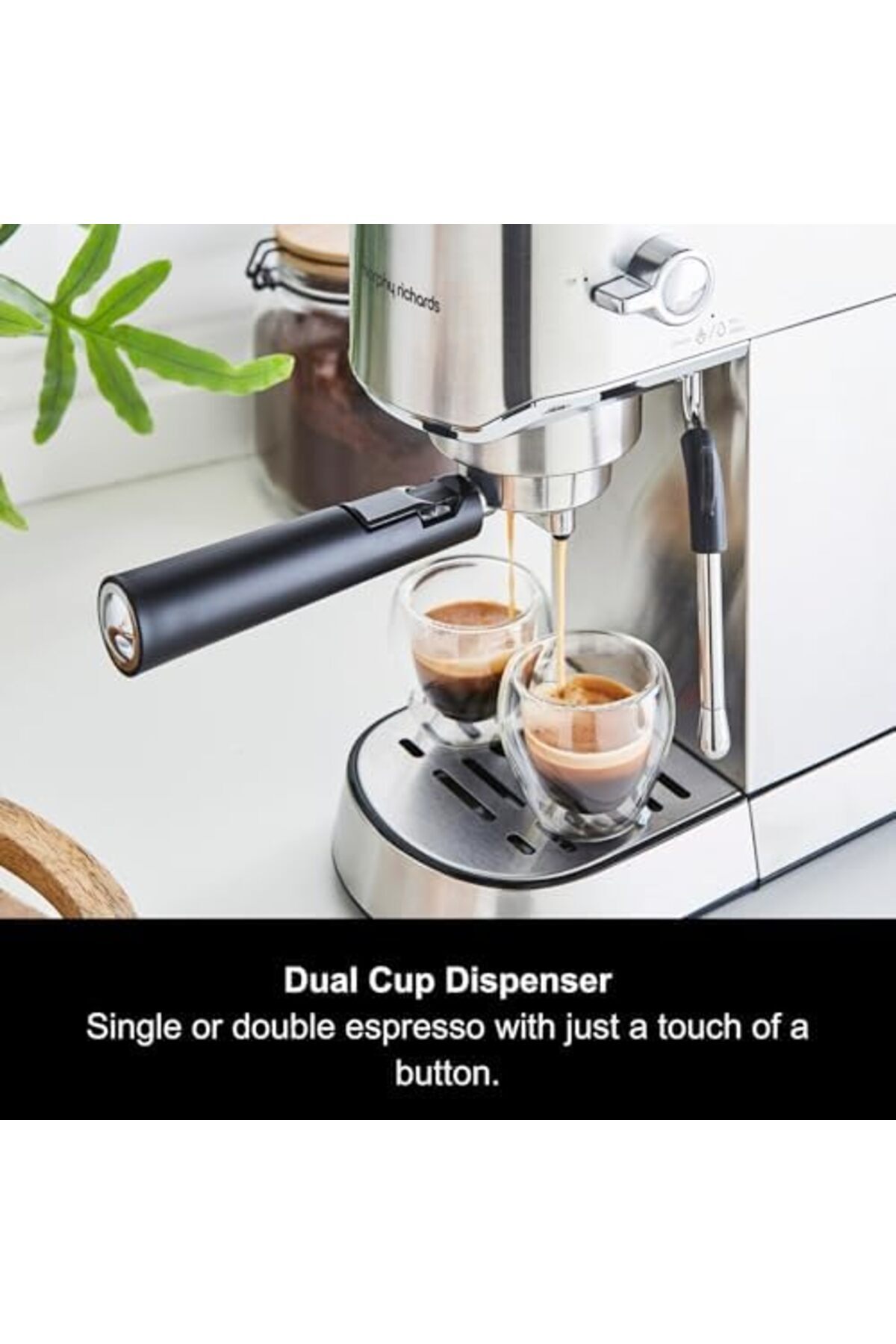 morphy richards-Compact Espresso Coffee Machine, Dual Cup, 1L Water tank, Variable Steam Control & M 8