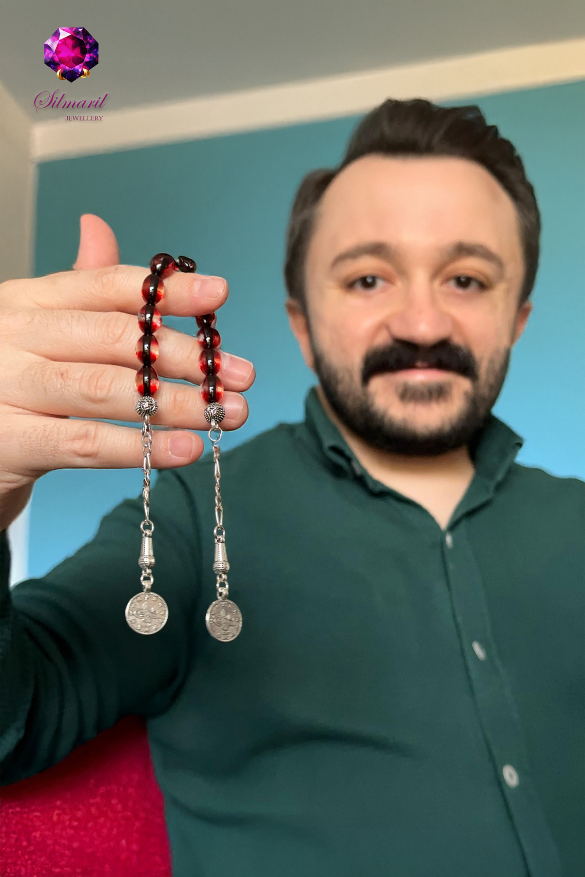 Sürmeli Kehribar Tespih Koleksiyonu - Mavi & Kırmızı - Tekli, Zaza ve Set Modelleri - Modern Şık — Silmaril Store (4)