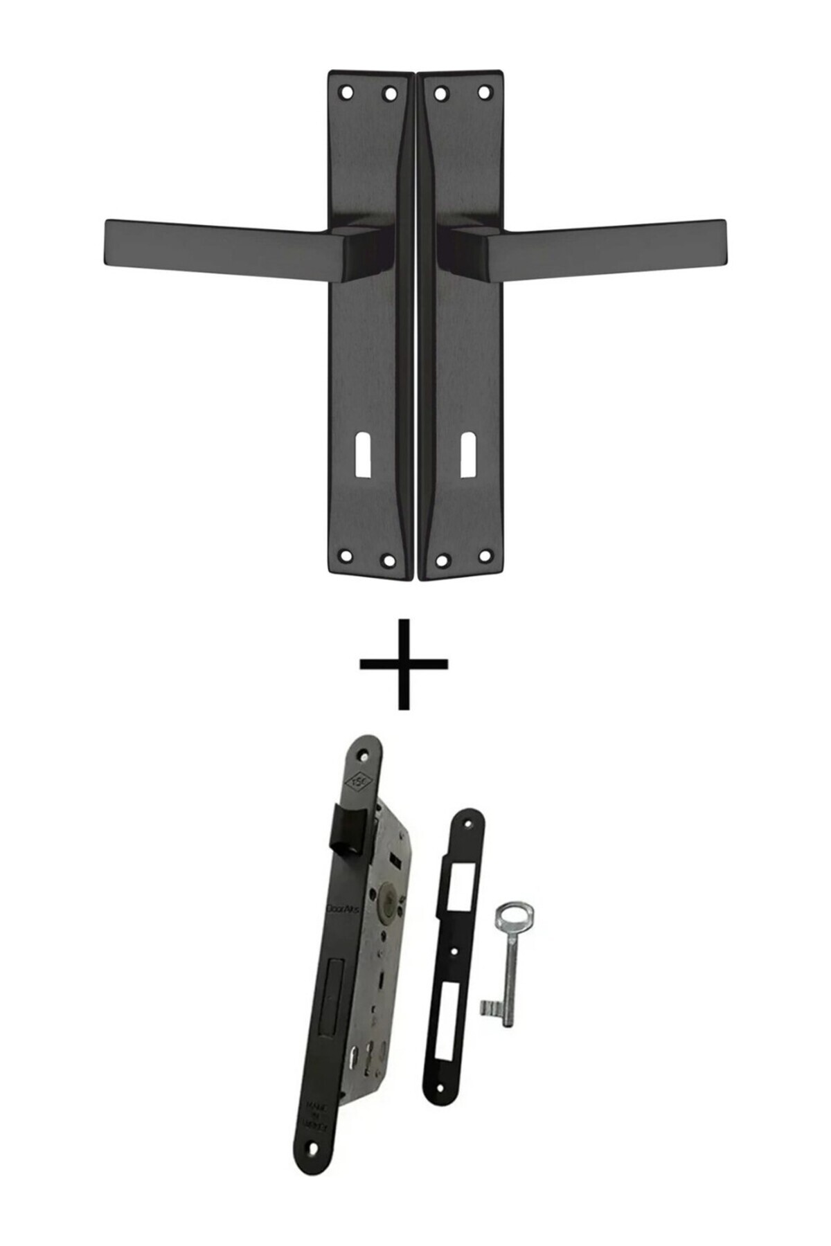 bersayapı Lama Aynalı GemiKasa Oda Kapı Kolu ve Sesiz Gömme Kilit Siyah 1 Kapılık Takım Siyah Kapı Kilidi 40mm