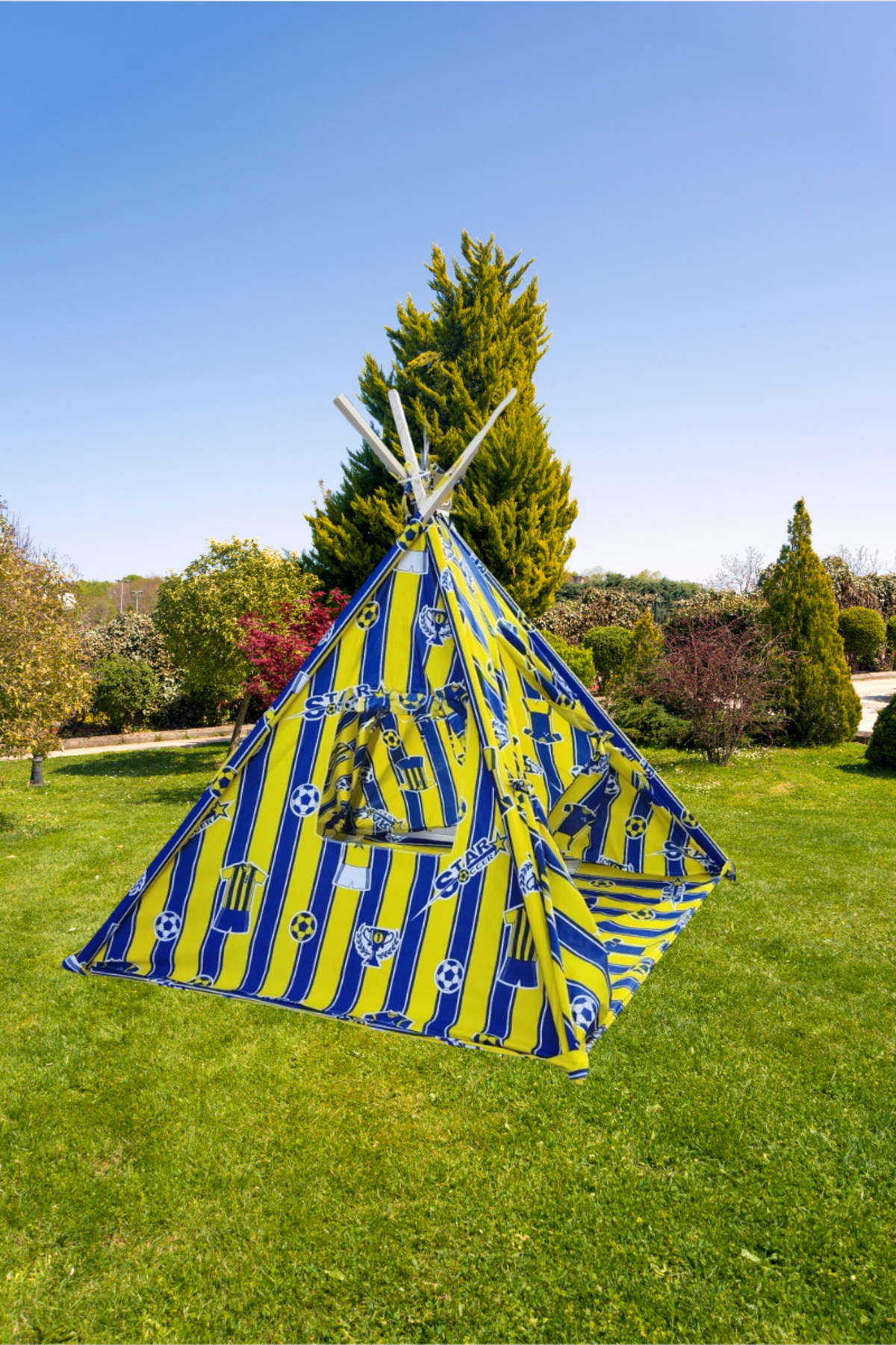 MoMMe Çocuk Kızılderili Ahşap Direkli Geniş Oyun Çadırı Ve Minderli Ev & Bahçe Oyun Alanı