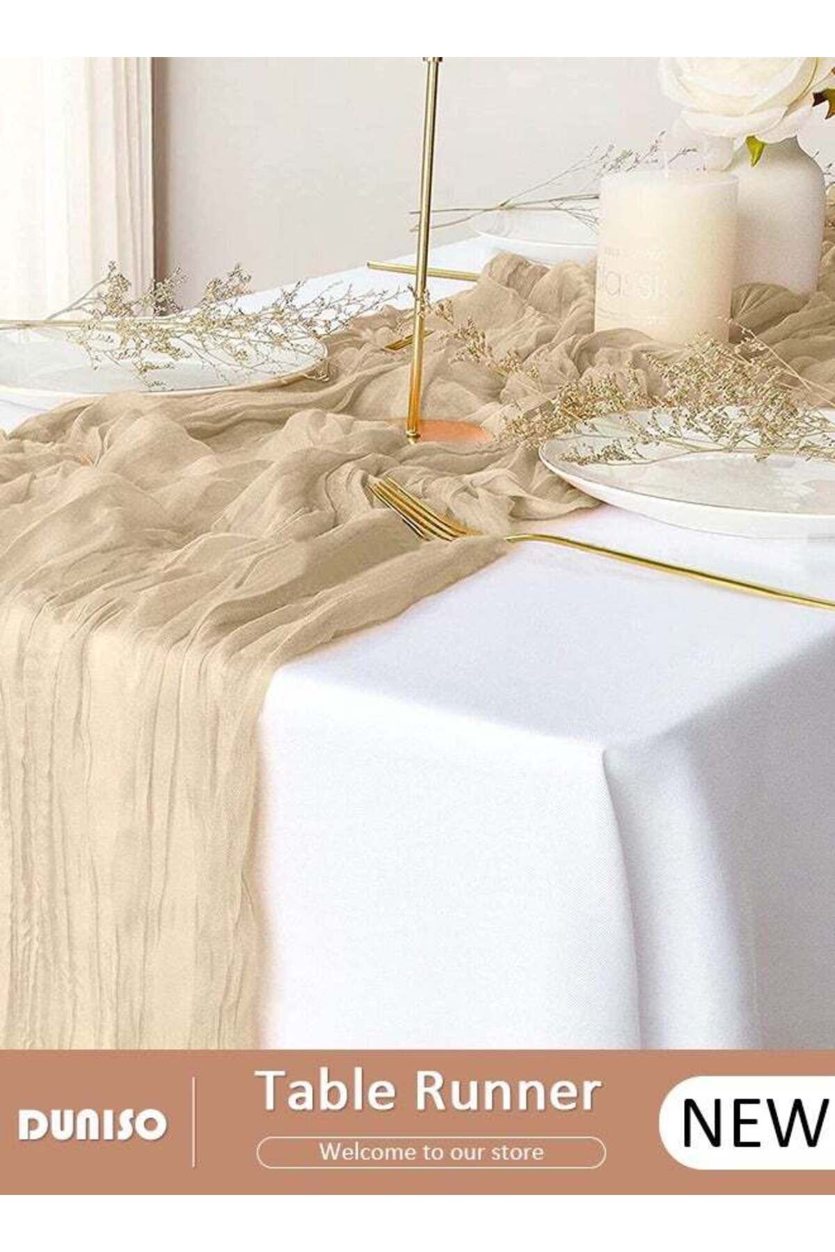 Generic-DUNISO Cheesecloth Table Runner, Boho Gauze Table Runner, Rustic Transparent Table Decor, Wedding T 1