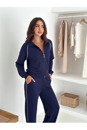 02Lady Fashion Biye Detaylı Geniş Paça Modal Kumaş Eşofman Takım