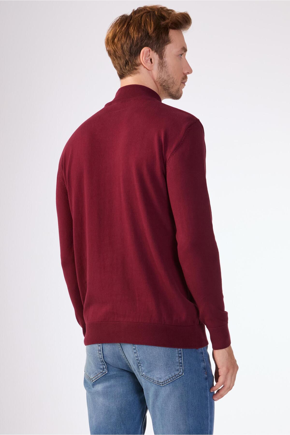 Dufy  Bordo Yarım Balıkçı %100 Pamuk Düz Renk Slim Fit Erkek Triko - Görsel 3