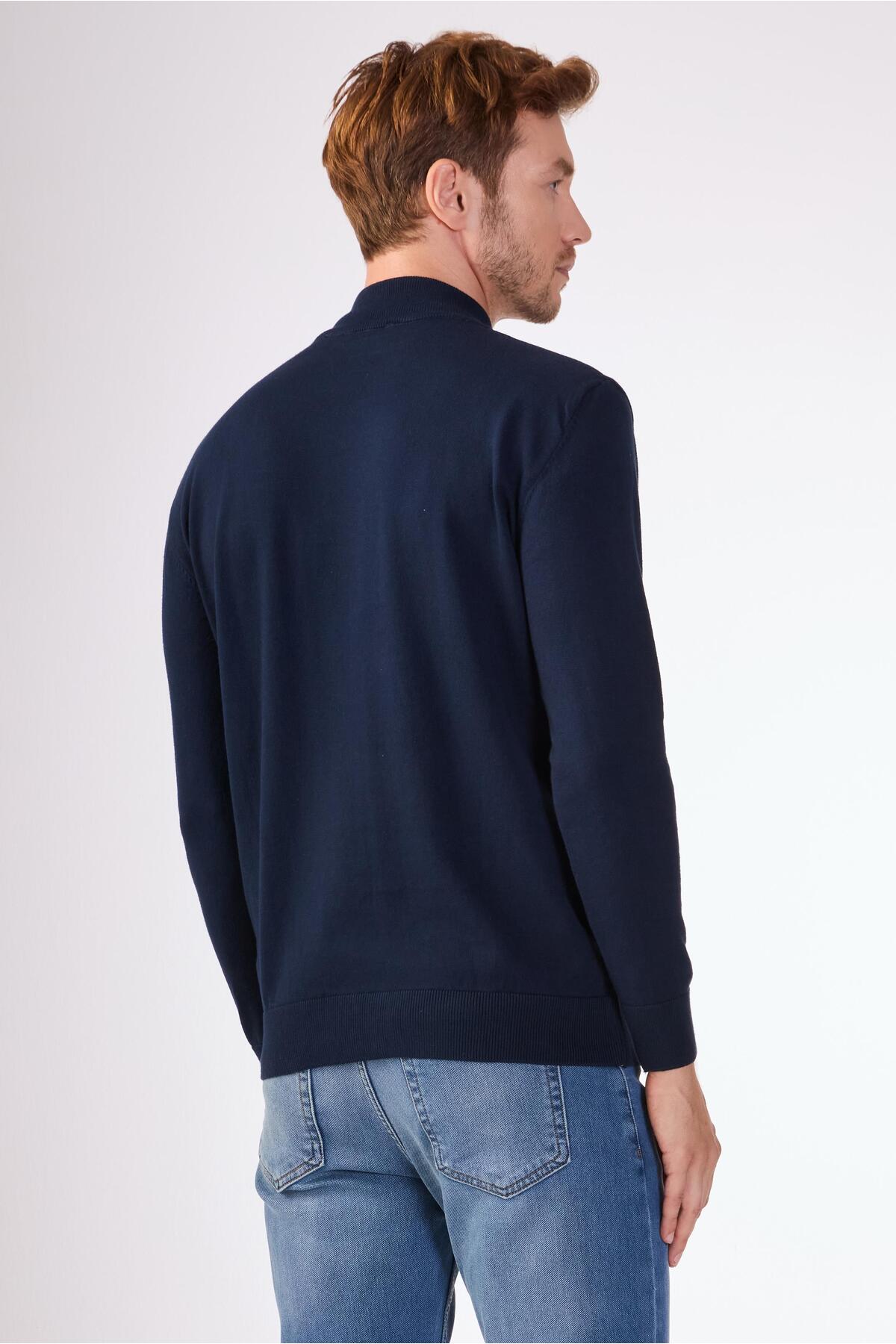 Dufy  Lacivert Yarım Balıkçı %100 Pamuk Düz Renk Slim Fit Erkek Triko - Görsel 7