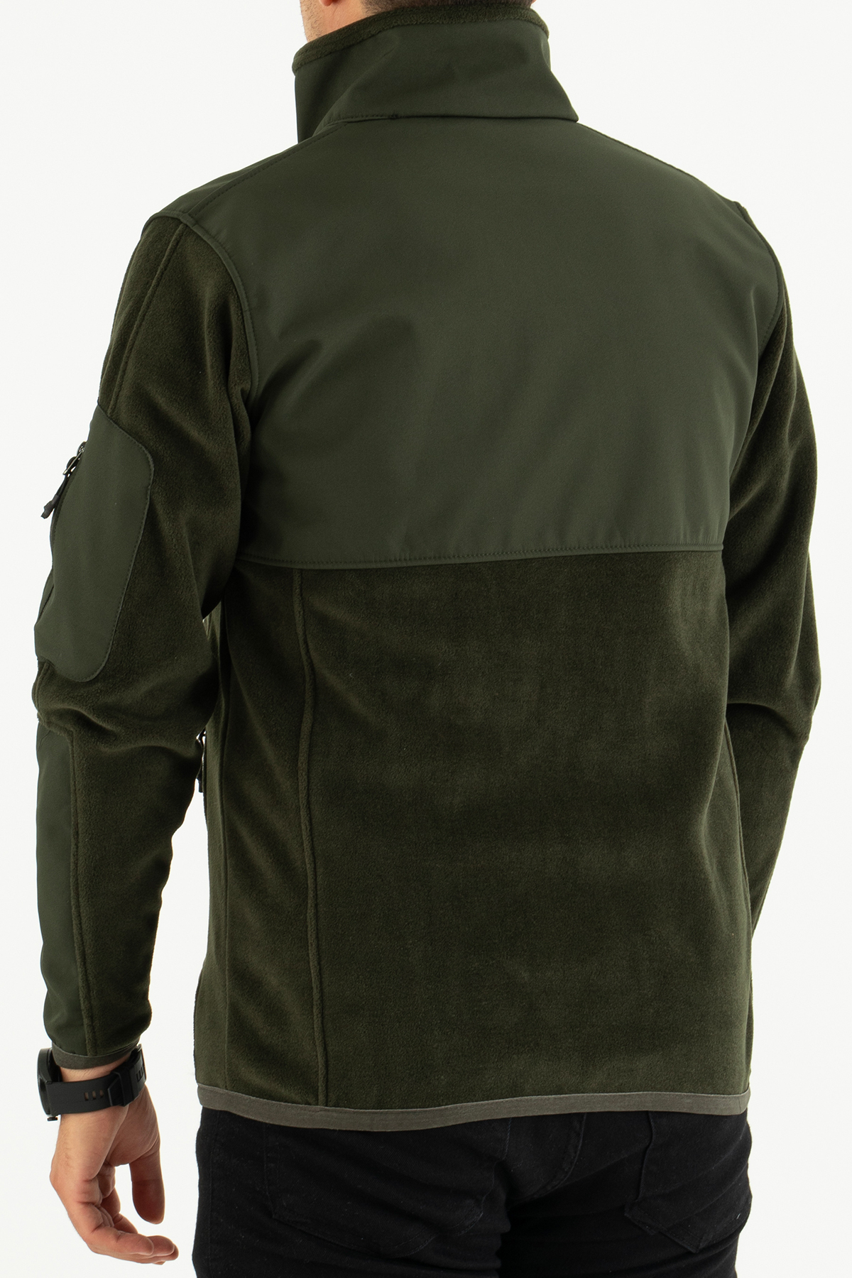 Souris Erkek Haki Dar Kalıp Anti-pilling Tüylenme Yapmayan Tam Fermuar Softshell Garnili Polar Sweatshirt görsel 7