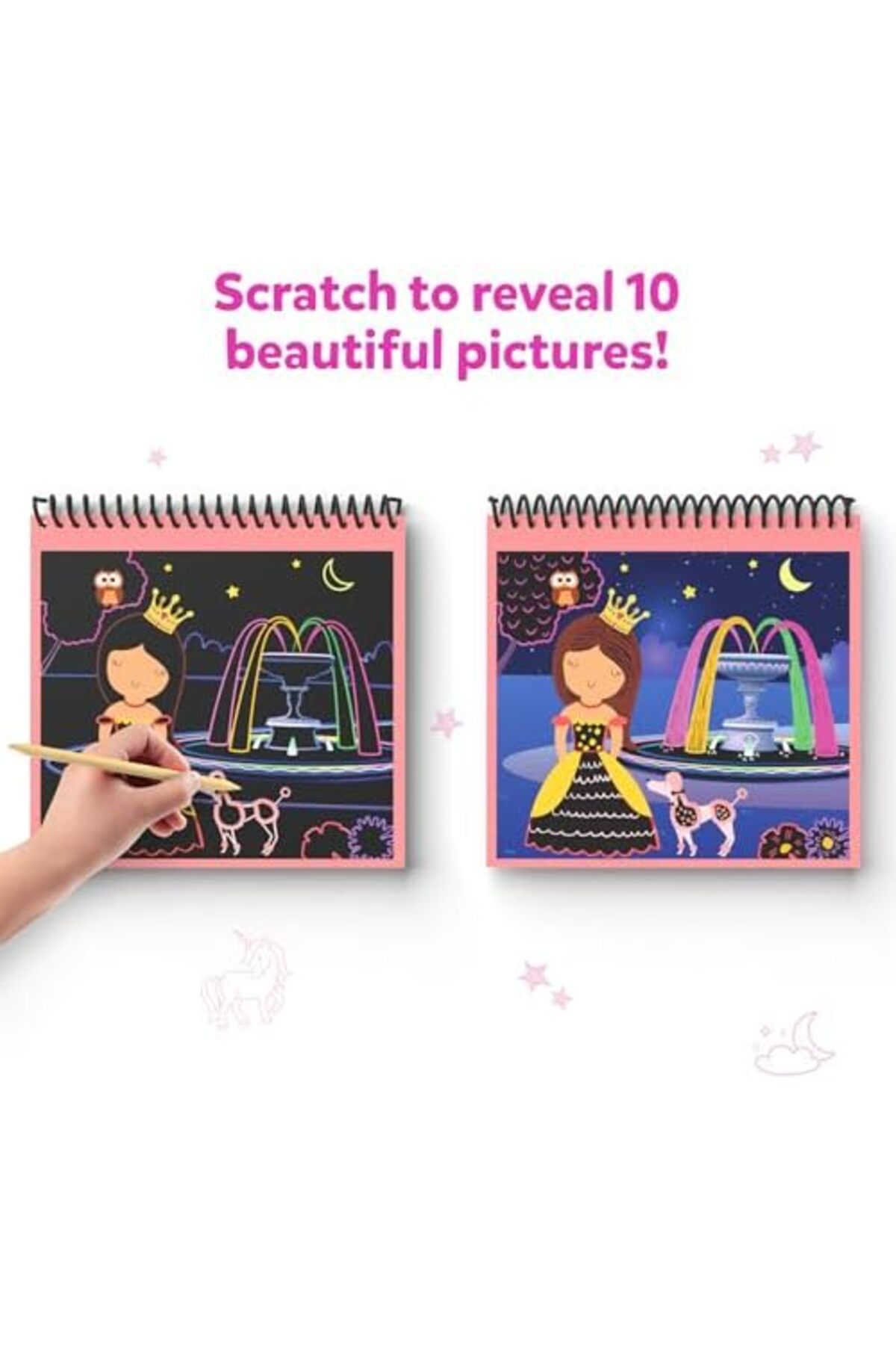 کتاب هنر خراش برای کودکان – تک‌شاخ‌ها و شاهزاده‌ها، کیت‌ها و لوازم کاردستی، بیش از ۳۰ طرح خراش