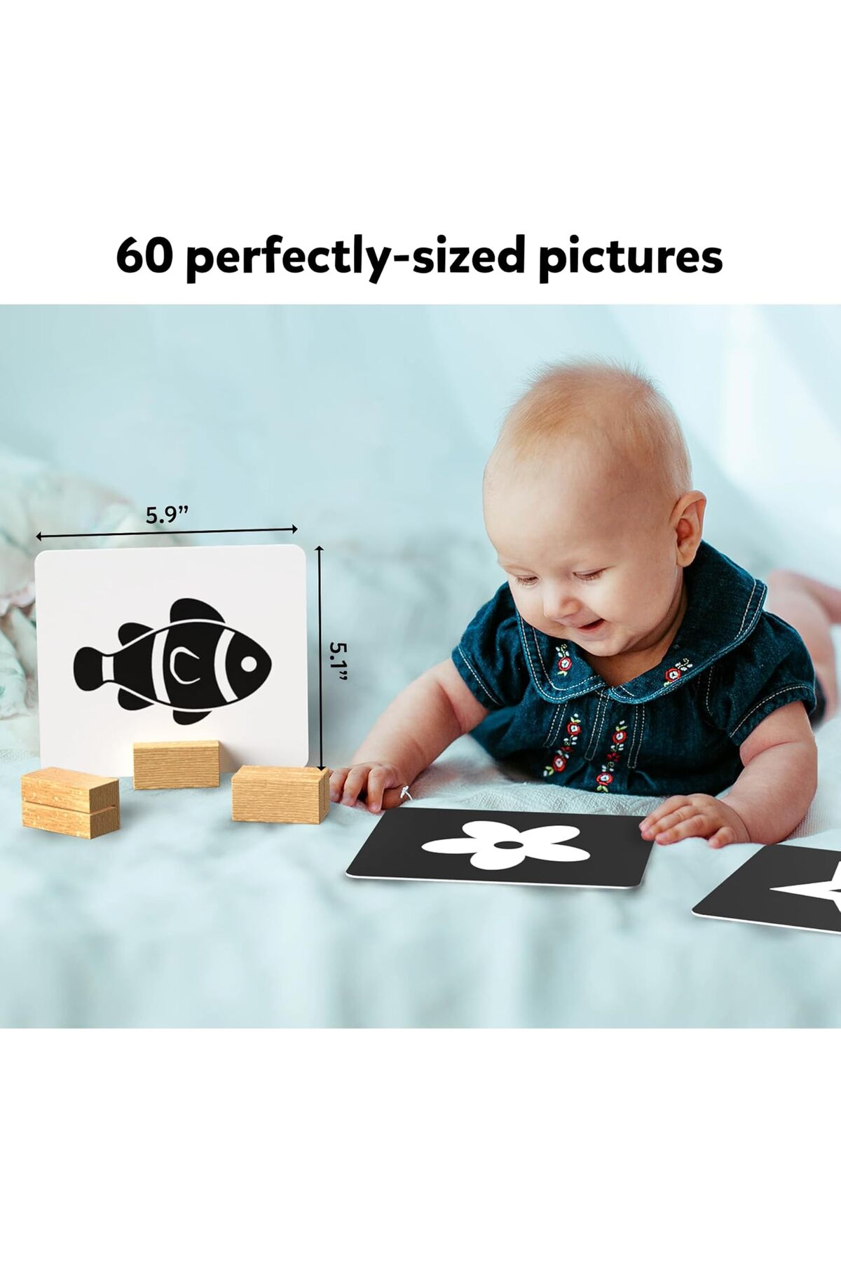 کارتهای فلش بزرگ برای نوزادان و شیرخواران - تضاد بالا، ۶۰ تصویر، تحریک بصری