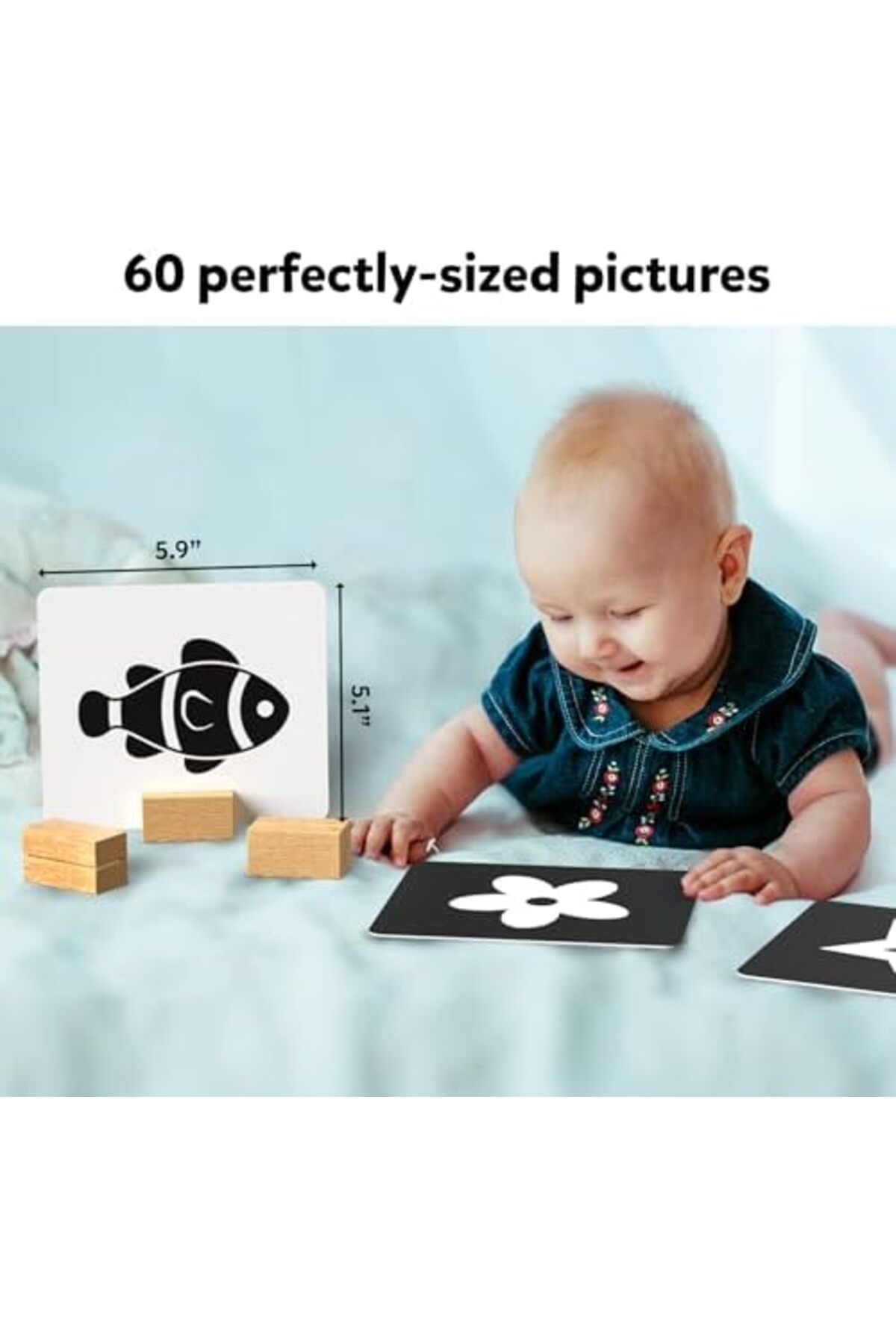 کارتهای فلش بزرگ برای نوزادان و شیرخواران - تضاد بالا، ۶۰ تصویر، تحریک بصری