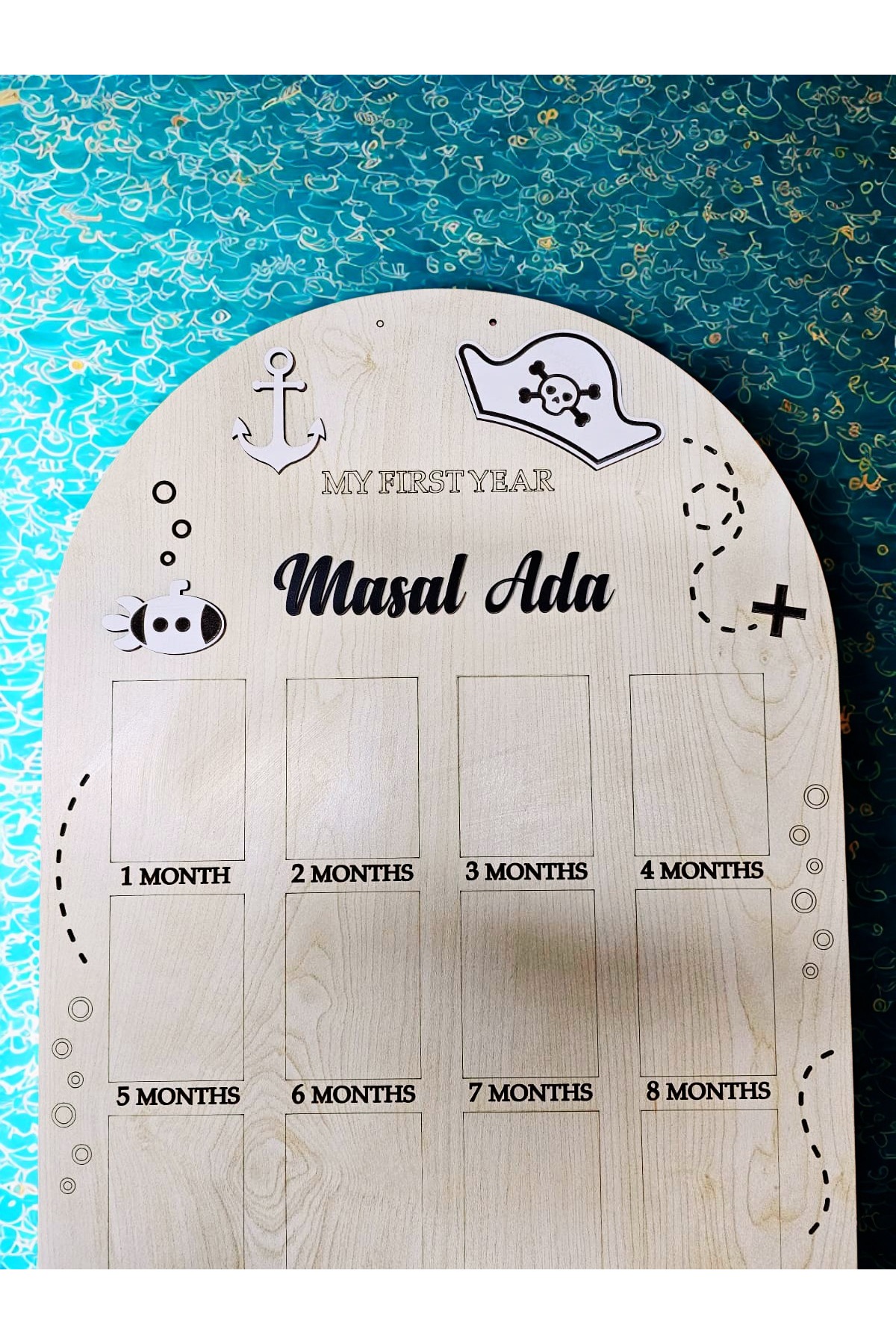 Dlyn Dalyan Kişiye Özel Ahşap Fotoğraf Panosu – Bebek Fotoğraf Panosu - Korsan Temalı İlk 12 Ay fotoğrafı 2 (önizleme)