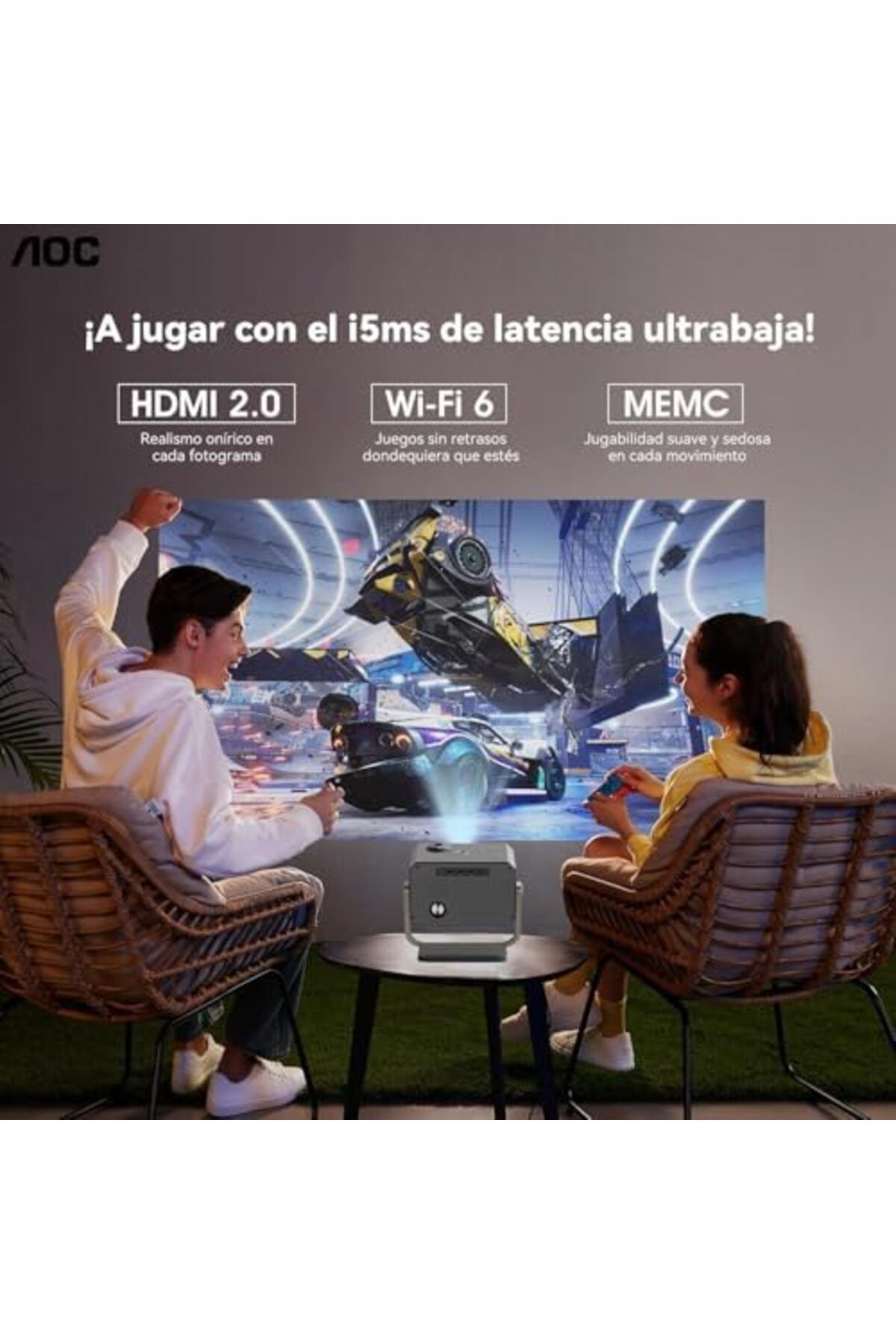 Aoc-Portable Projector Full HD 4K/1080P, Autofocus/Auto Keystone Correction, WiFi6 and Bluetooth 6