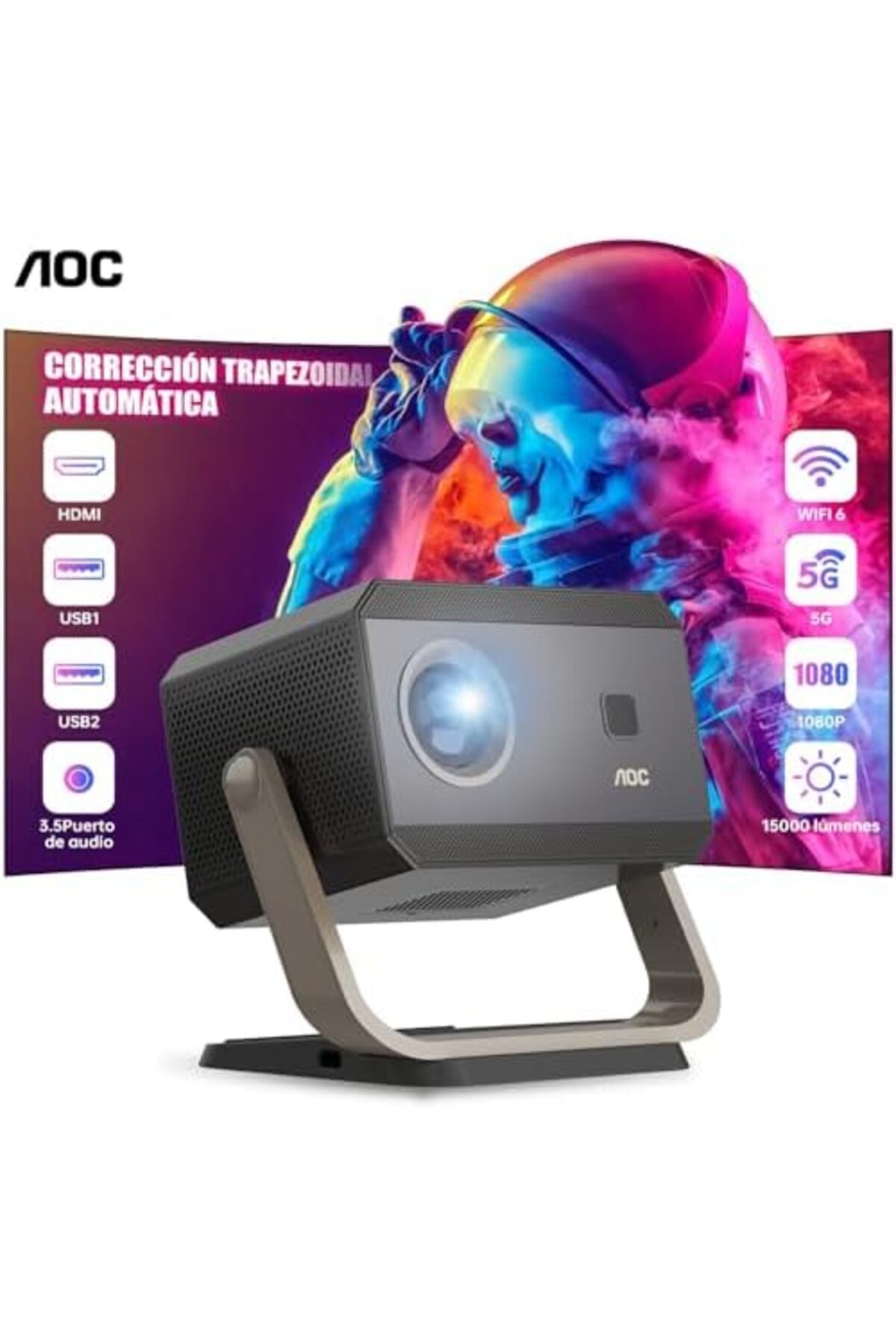 Aoc-Portable Projector Full HD 4K/1080P, Autofocus/Auto Keystone Correction, WiFi6 and Bluetooth 4