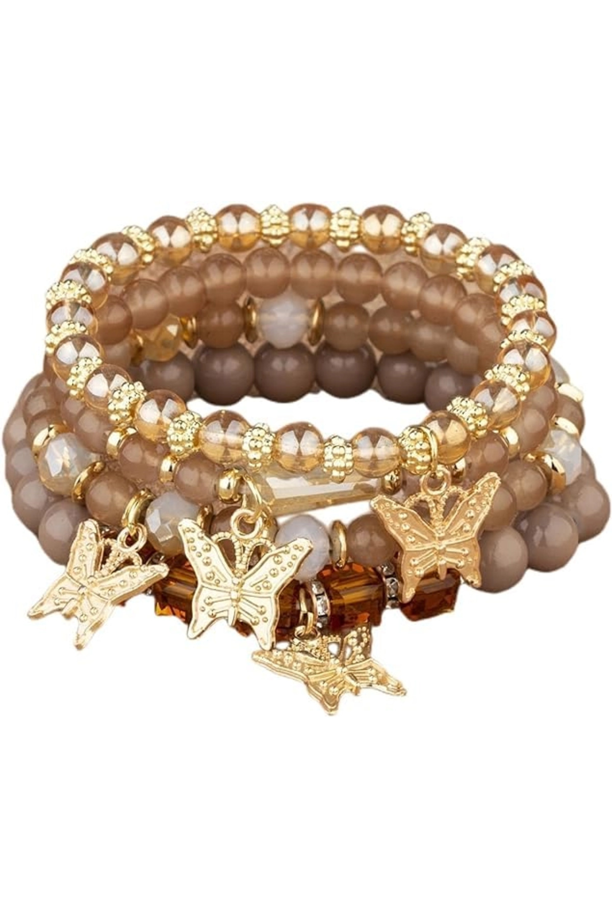 Niumowang-Elastic bracelets with multilayer beads and butterflies, set of 4 pieces 1