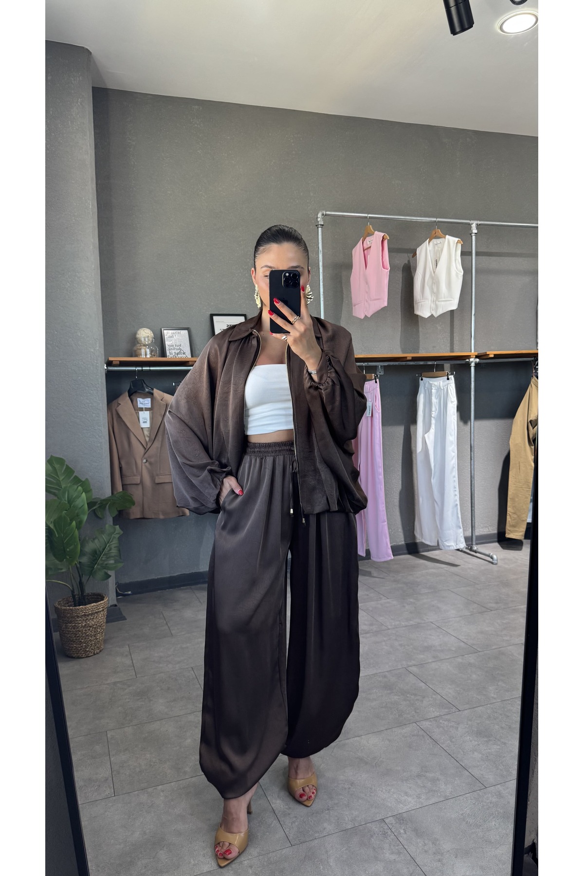 YOUR NAME  Beli Lastikli Saten Şalvar Pantolon - Görsel 3