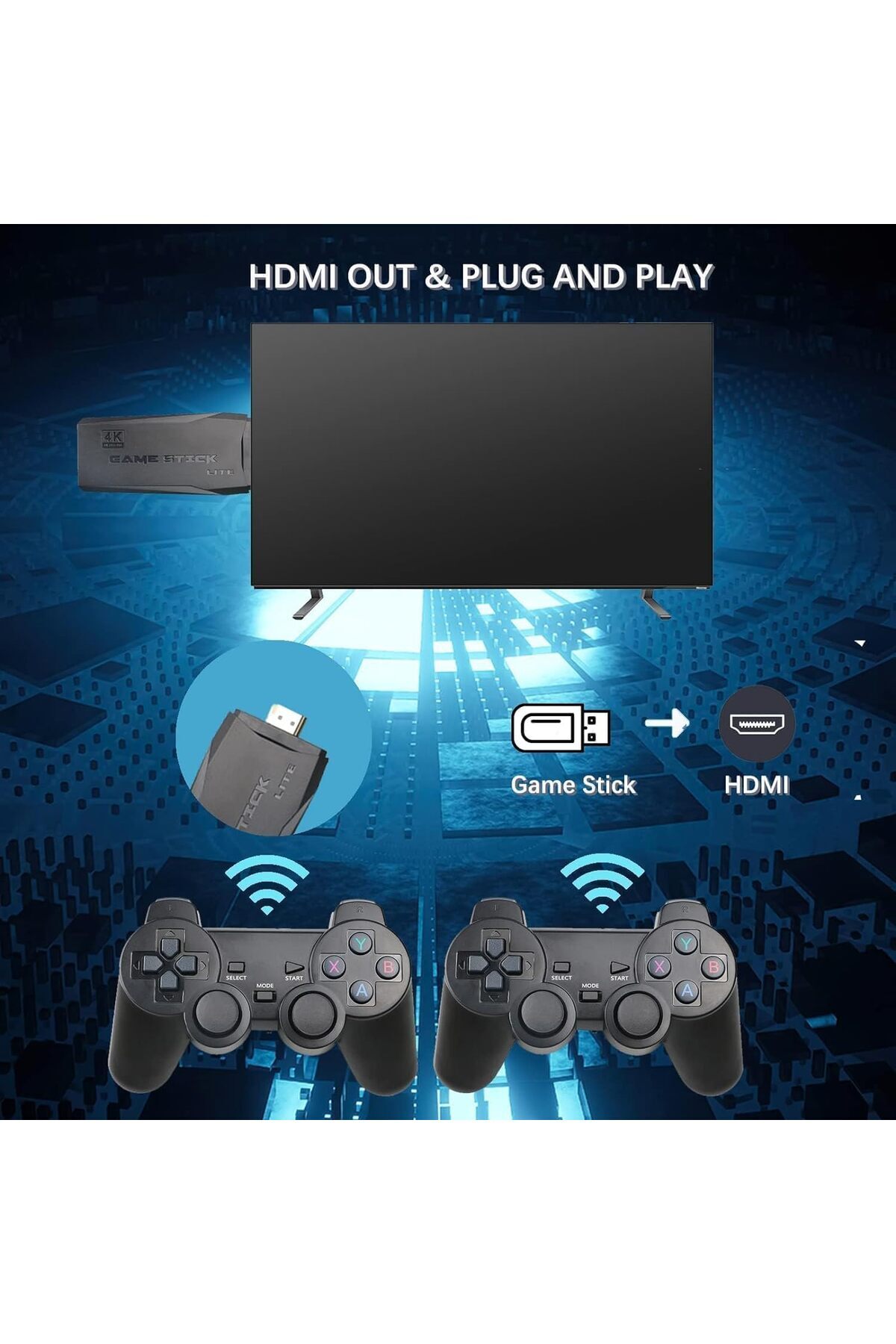 Shopi-وحدة تحكم ألعاب لاسلكية جديدة قابلة للتوصيل وتشغيل ألعاب الفيديو بمخرج HDMI 4K للتلفزيون مع 9 محاكيات و 4