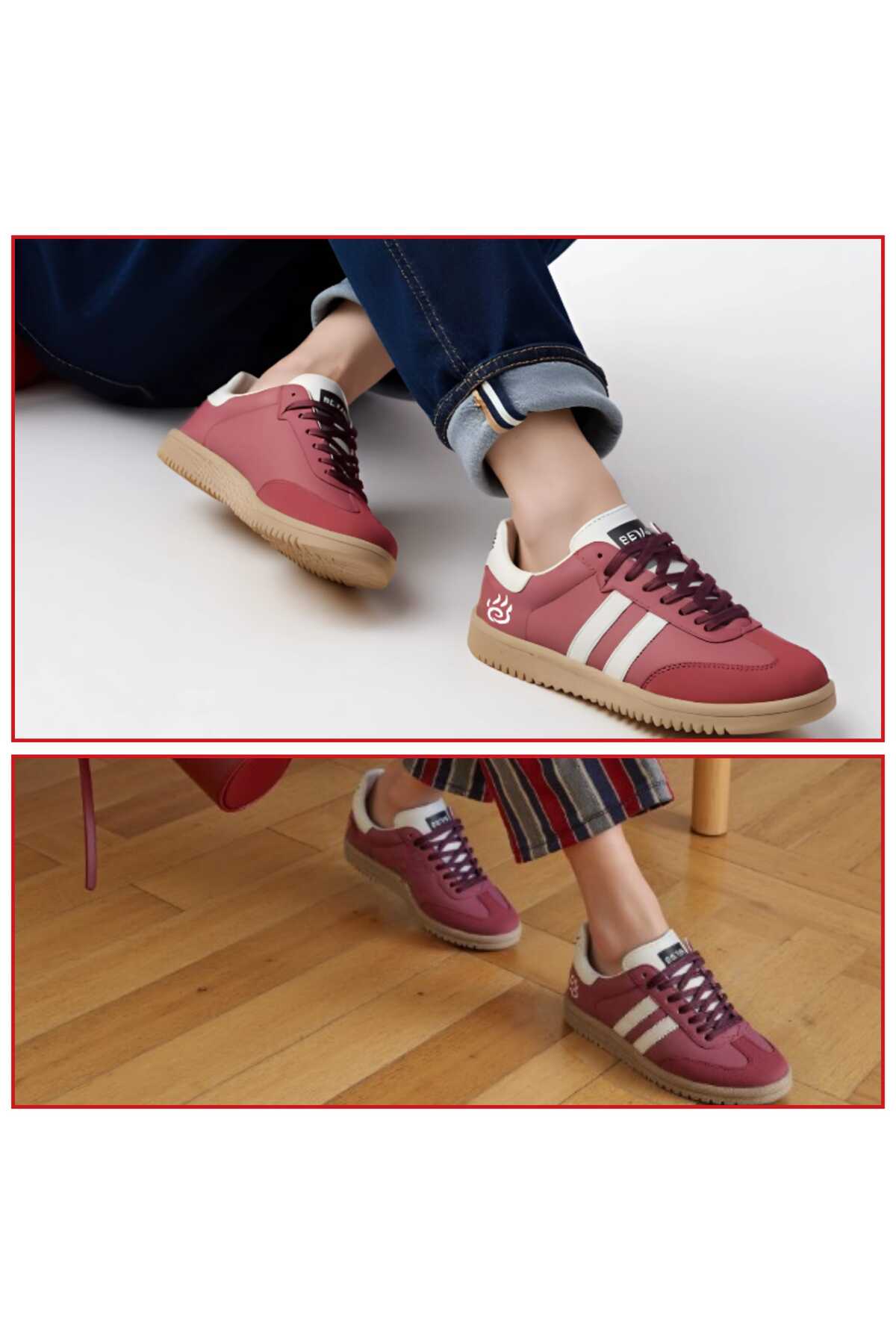 BS BEYAZ SHOES Unisex Yanı Şeritli Bağcıklı Yürüyüş Spor Ayakkabı görsel 2