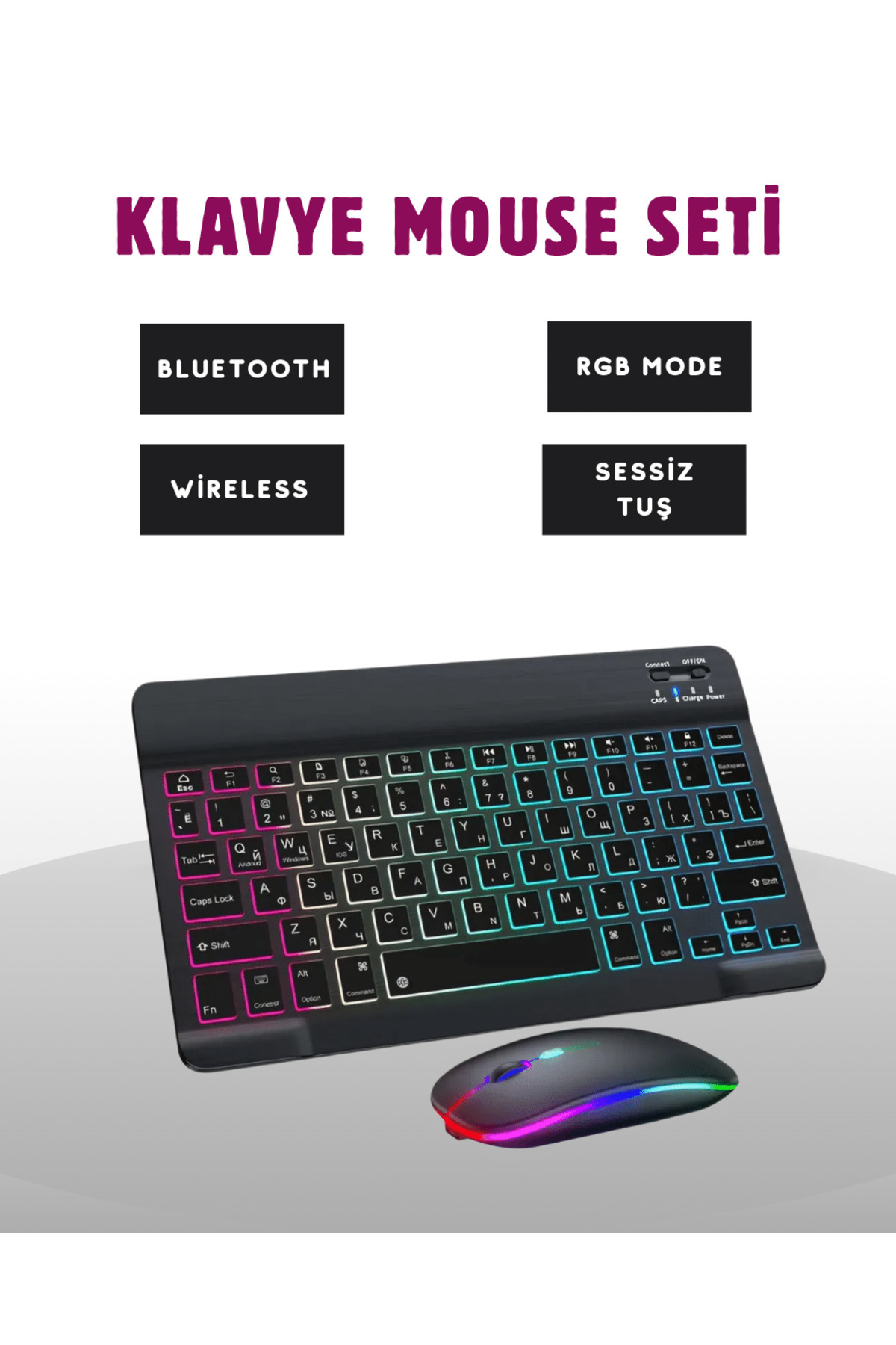 Ronanna Türkçe Q Klavye Düzenli RGB Kablosuz Klavye Mouse Set