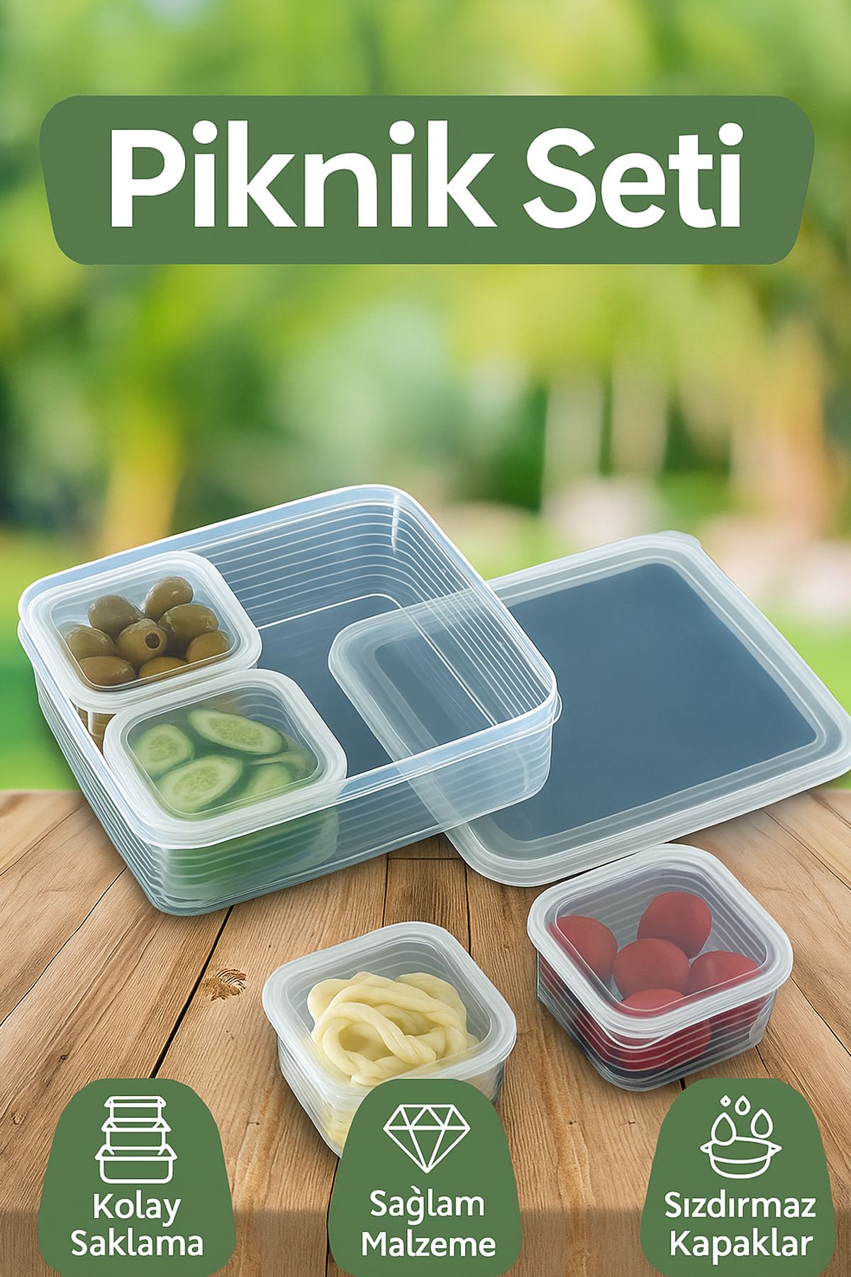 FİTHOME-4-Piece Airtight Picnic Set Storage Container Breakfast Set with Transparent Lid 3