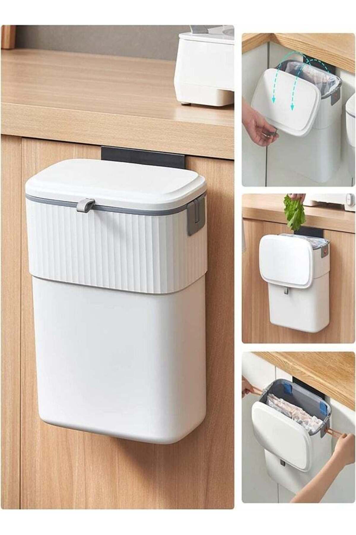 Generic-joyzzz 9L Hanging Trash Can With Lid, With Drawstring Design, Installable Small Trash Can, Suitable 1