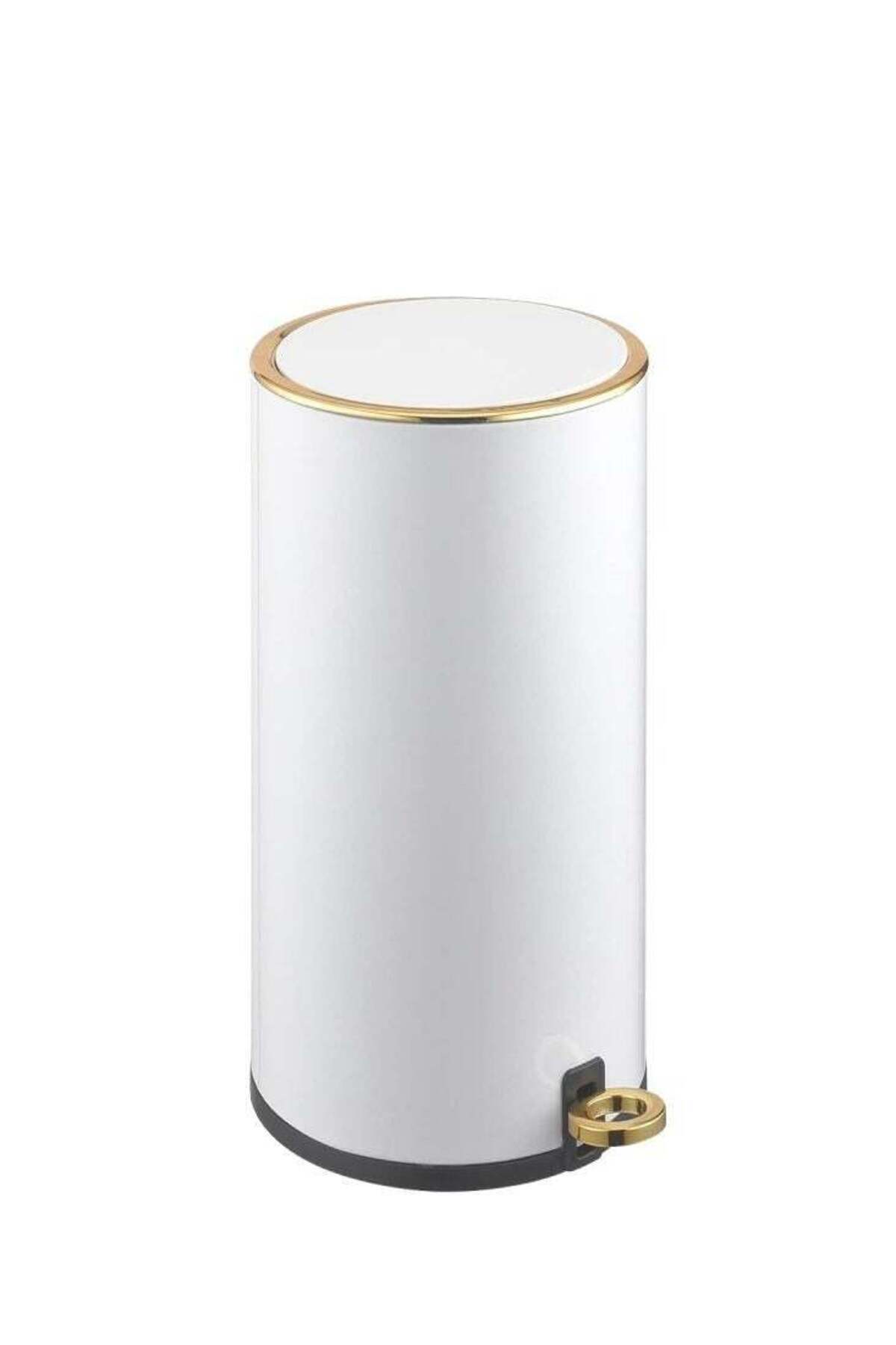 Generic-Oasisgalore White 5 Liter Round Trash Can with Pedal Step Garbage Container Bin with Removable Line 1