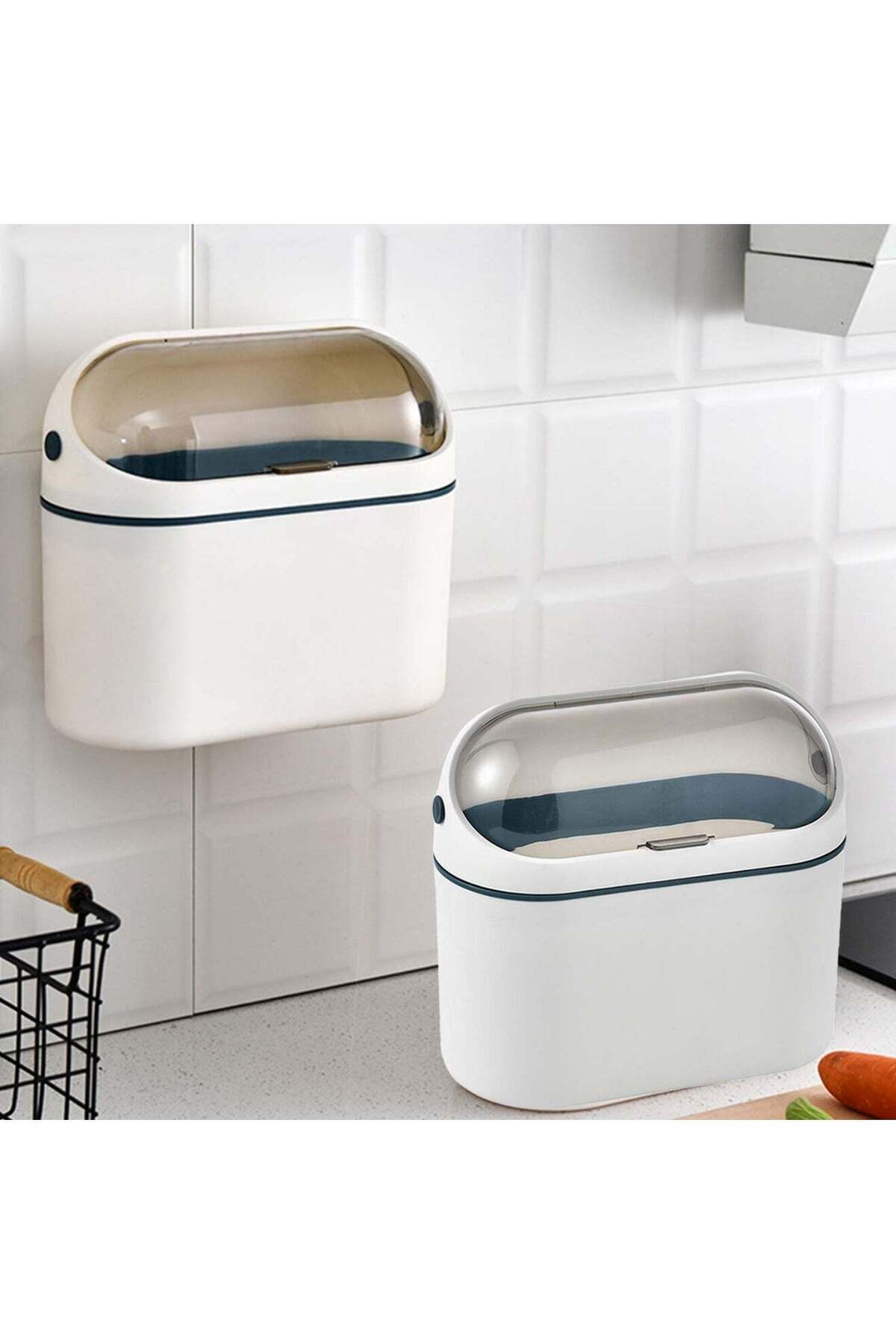 Generic-Arabest Desktop Trash Can with Lid, Mini Trash Can for Desk, Small Office Countertop Garbage Can, M 1